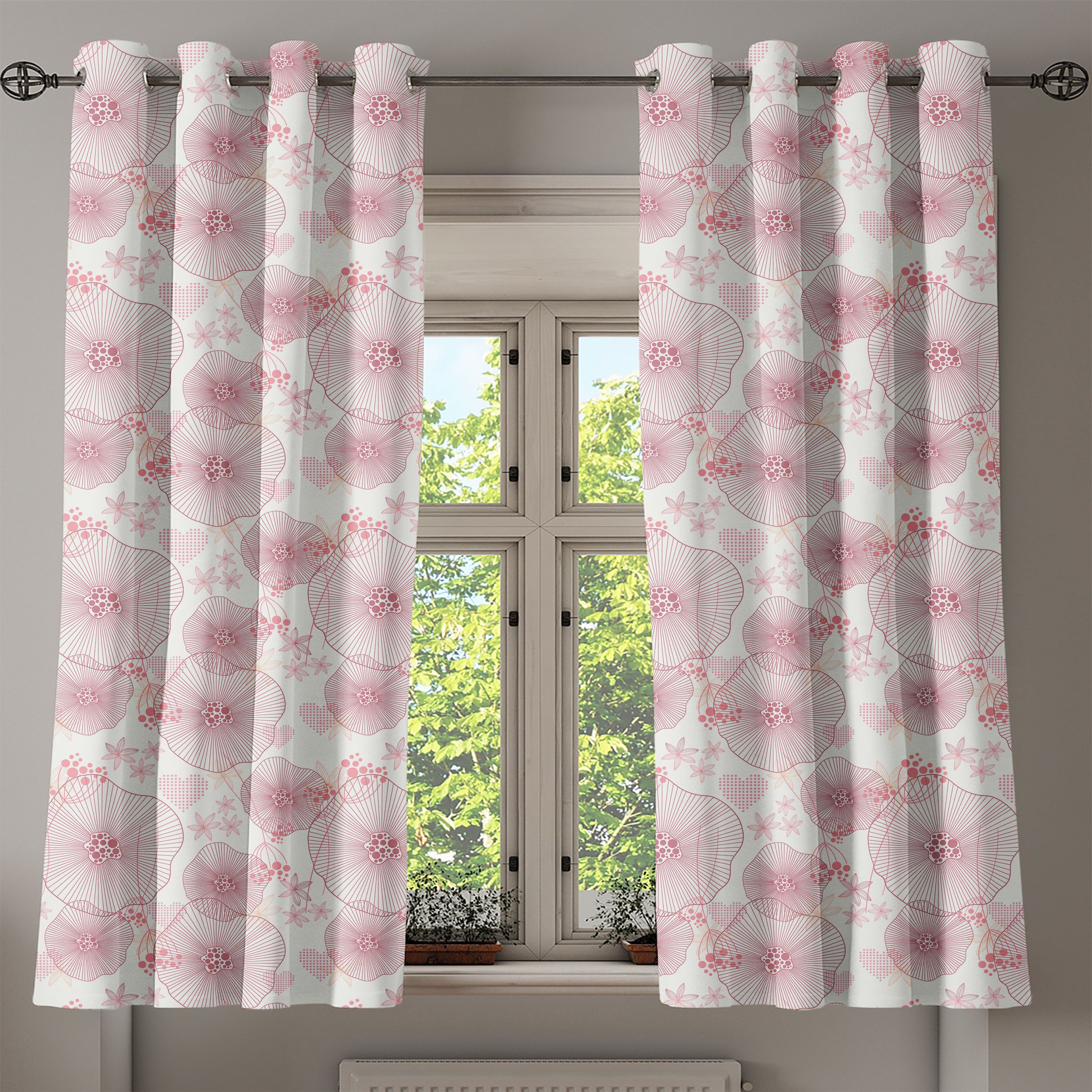 für Frühling Gardine Wohnzimmer, 2-Panel-Fenstervorhänge Dekorative Blumen romantischen eines Schlafzimmer Abakuhaus, Blooms