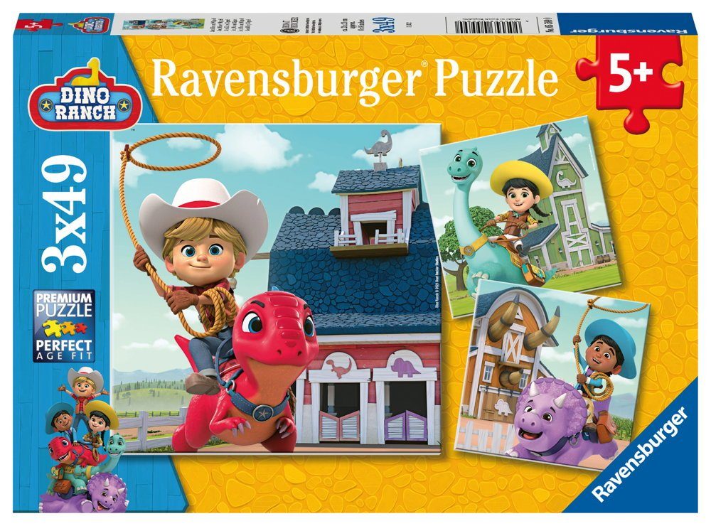 Ravensburger Puzzle 3 x 49 Teile Puzzle Dino Ranch Jon, Min und Miguel 05589, 49 Puzzleteile