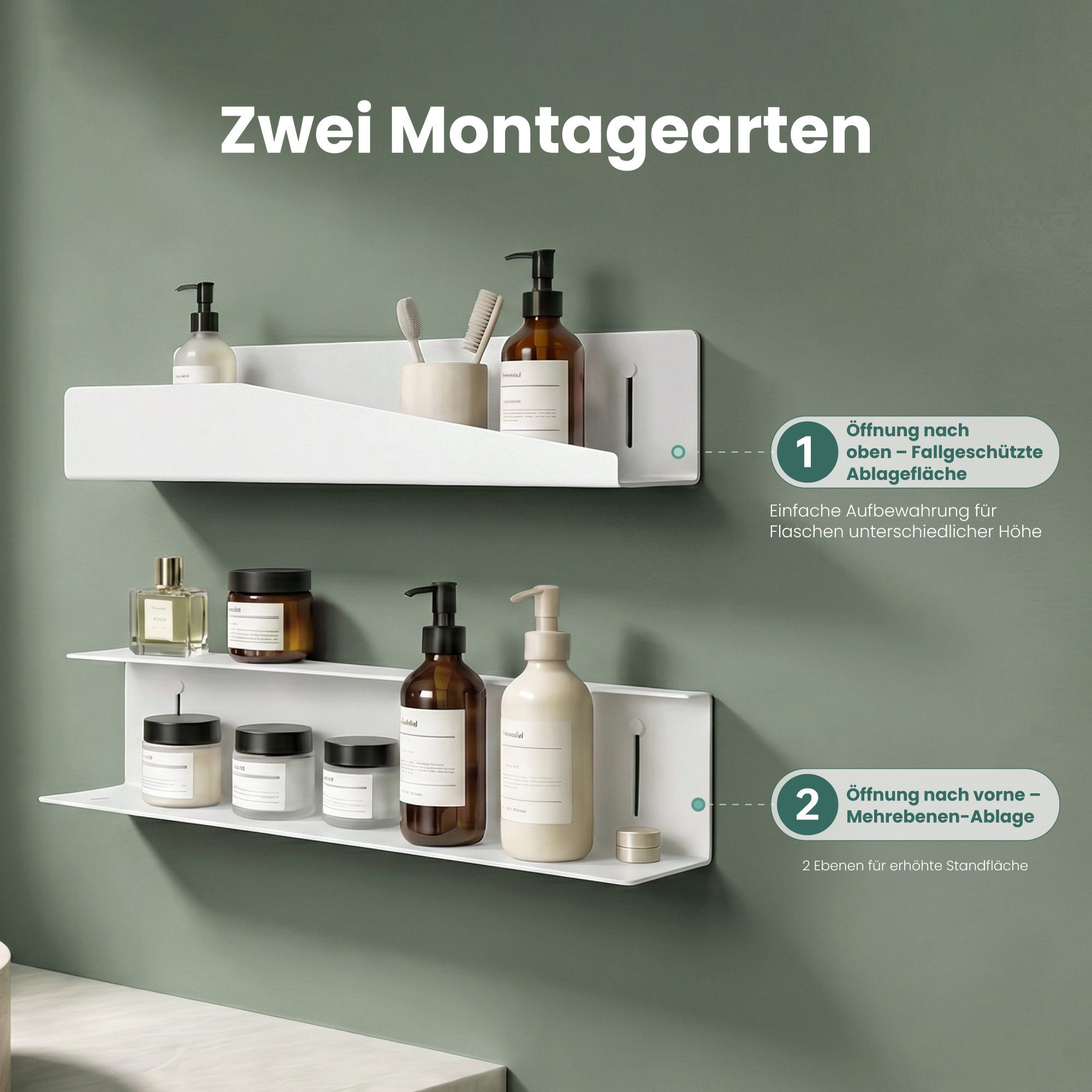 Mai & Mai Duschablage Duschregal 50 cm Kohlenstoffstahl Bohren oder Kleben rostfrei Reglo-15, Aus pulverbeschichtetem Kohlenstoffstahl,offenes Wasserablauf-Design
