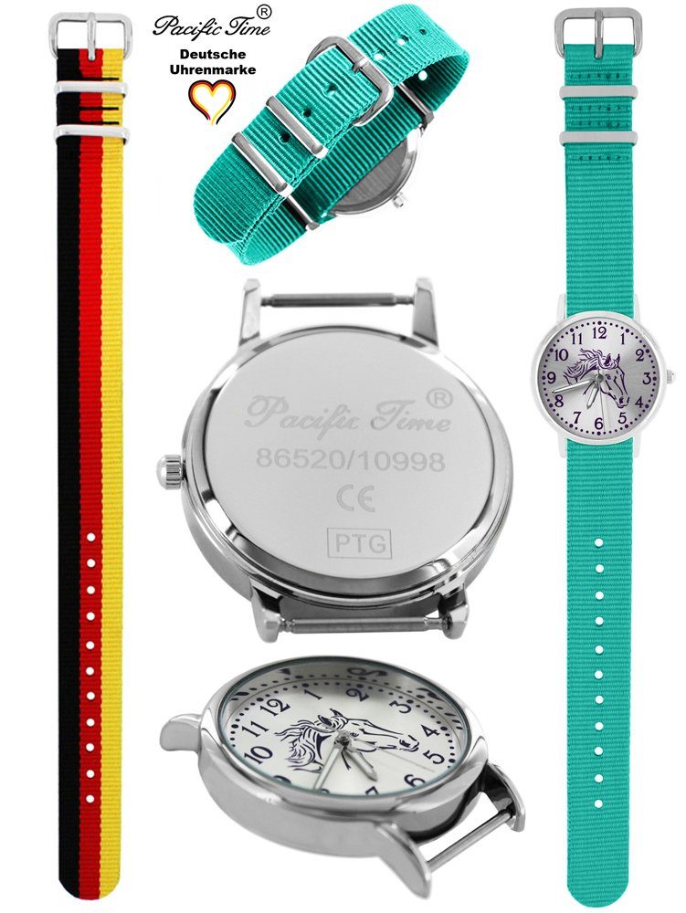 Pacific Time Quarzuhr Set und Gratis türkis und Deutschland Kinder Pferd Design - Match Armbanduhr Mix Wechselarmband, Versand violett