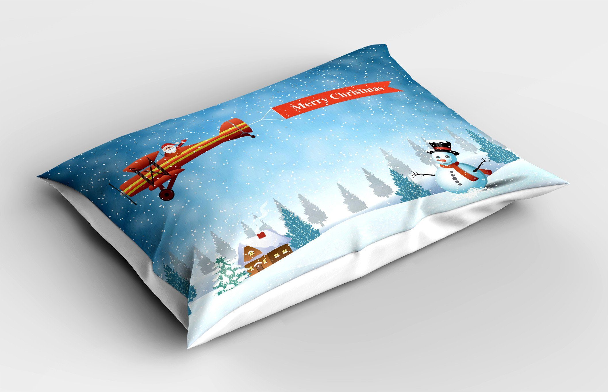 Standard Stück), Size (1 Schneemann Dekorativer Weihnachten Abakuhaus Kissenbezug, Gedruckter Flugzeug Sankt King Kissenbezüge