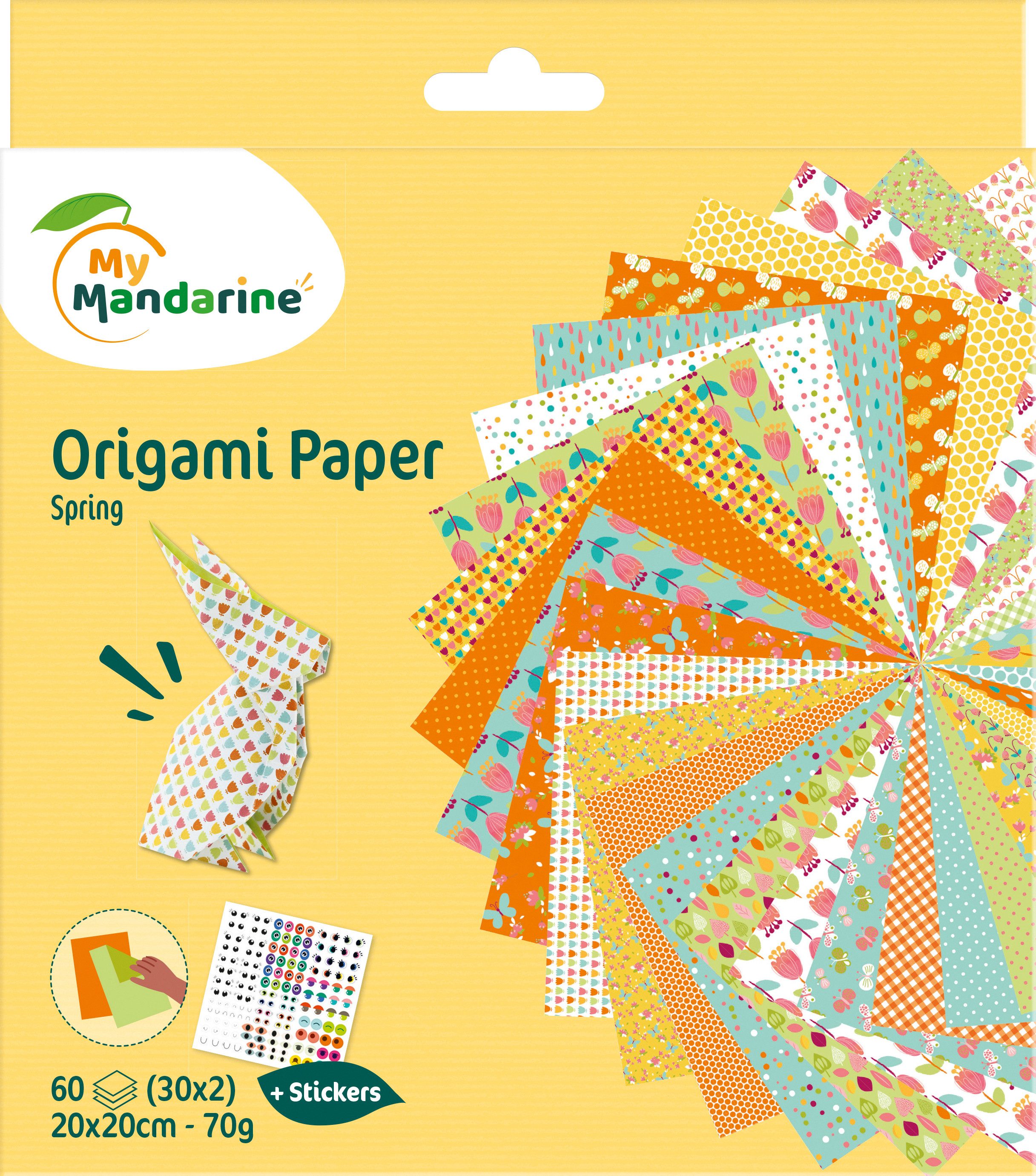 My Mandarine Motivpapier Faltpapier-Sortiment Spring, 20 cm x 20 cm 60 Blatt