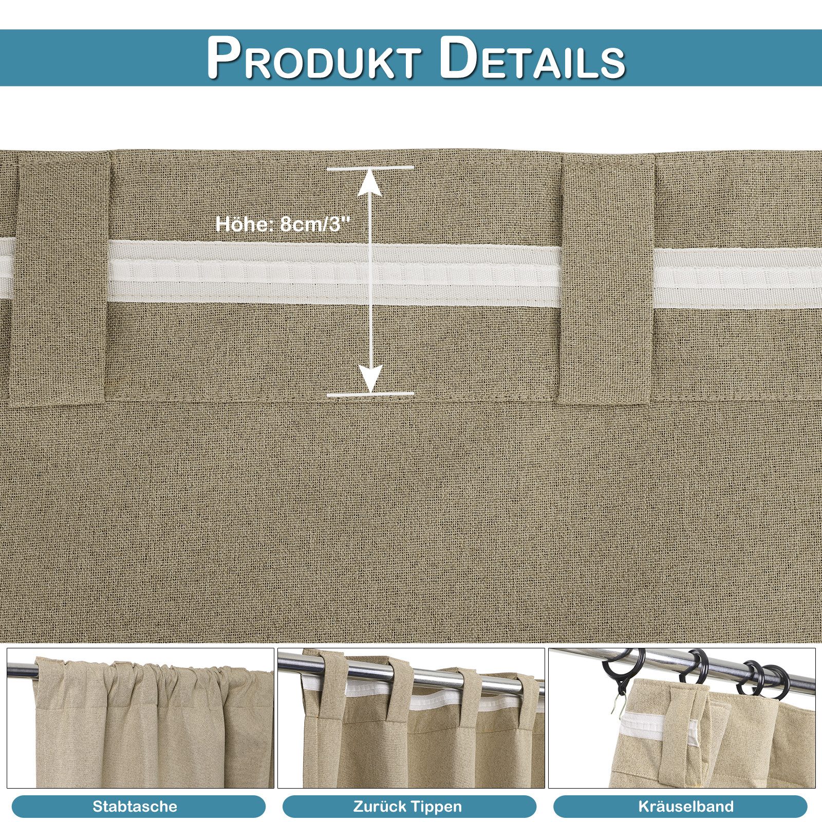 Jibenhome Gardine 100% Blickdichte Leinenoptik Vorhänge Thermovorhang Kälte günstig online kaufen