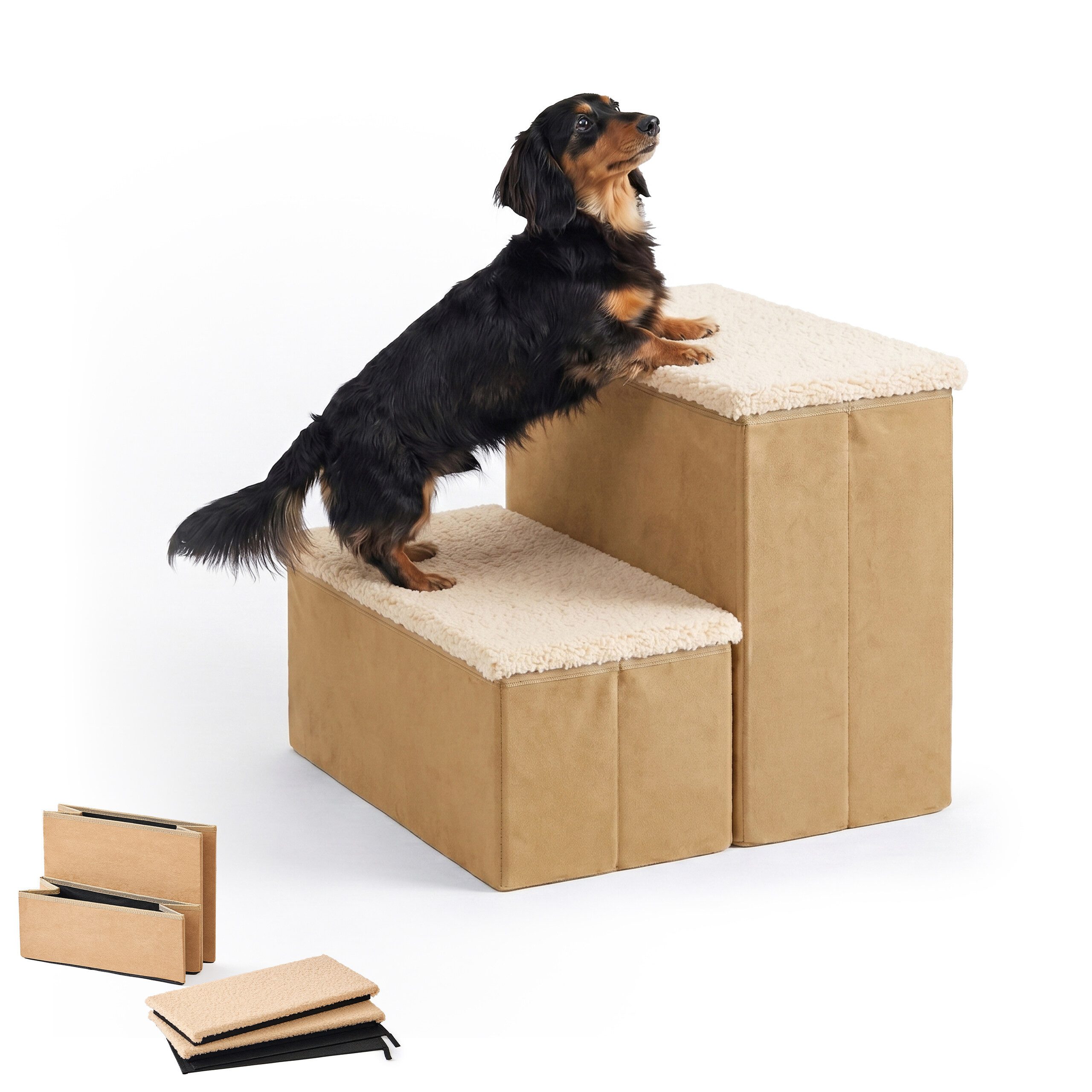 relaxdays Haustiertreppe Faltbare Hundetreppe mit Stauraum, Beige, S