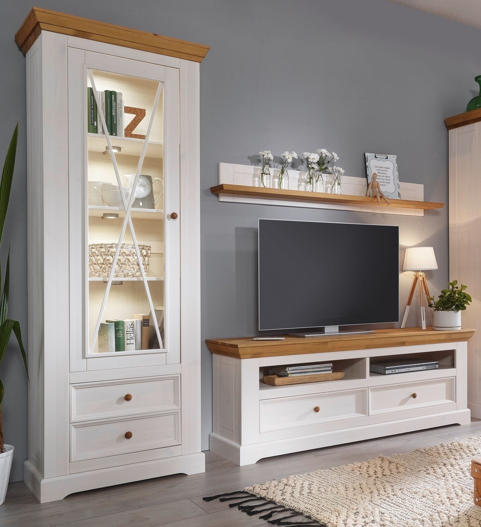 G+K Мебельvertriebs GmbH Wohnwand (3-teilig) weiss / eichefarbig - 248x214x42 (BxHxT), (3-teilig)