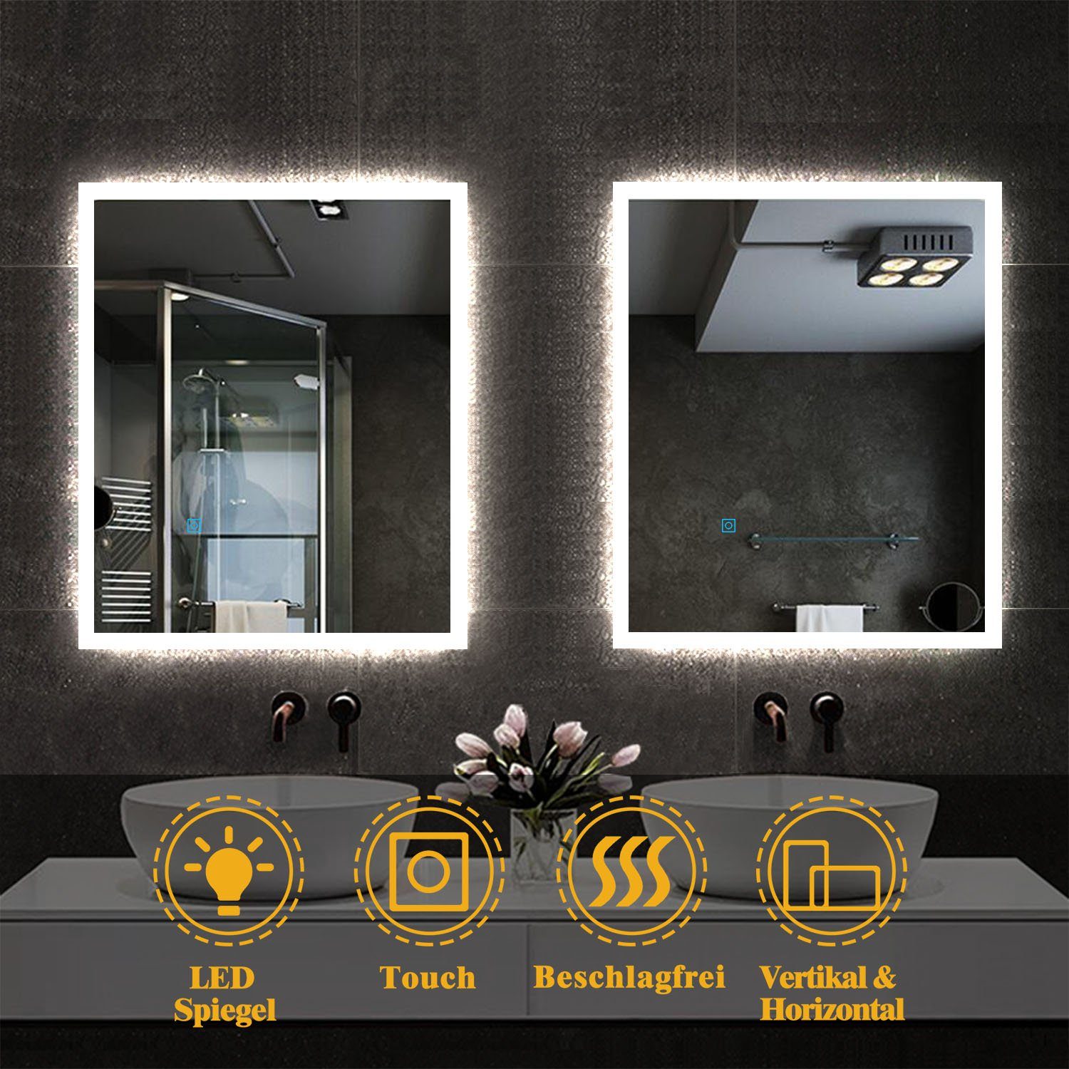 duschspa cm 60x50 Badspiegel mit Beleuchtung Wandspiegel Badspiegel