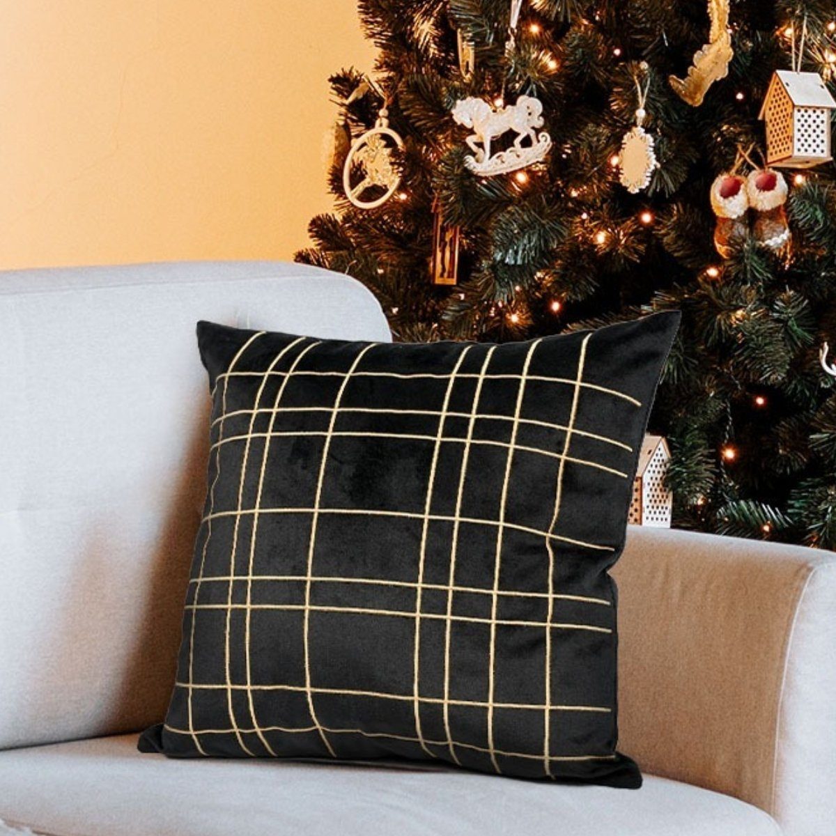 Kissenbezüge Dekokissen Sofakissen Couchkissen Stickerei Flanell Stickerei 45*45cm, 7Magic (1 Stück), Deko Kissenhülle für Weihnachts Wohnzimmer Schlafzimmer