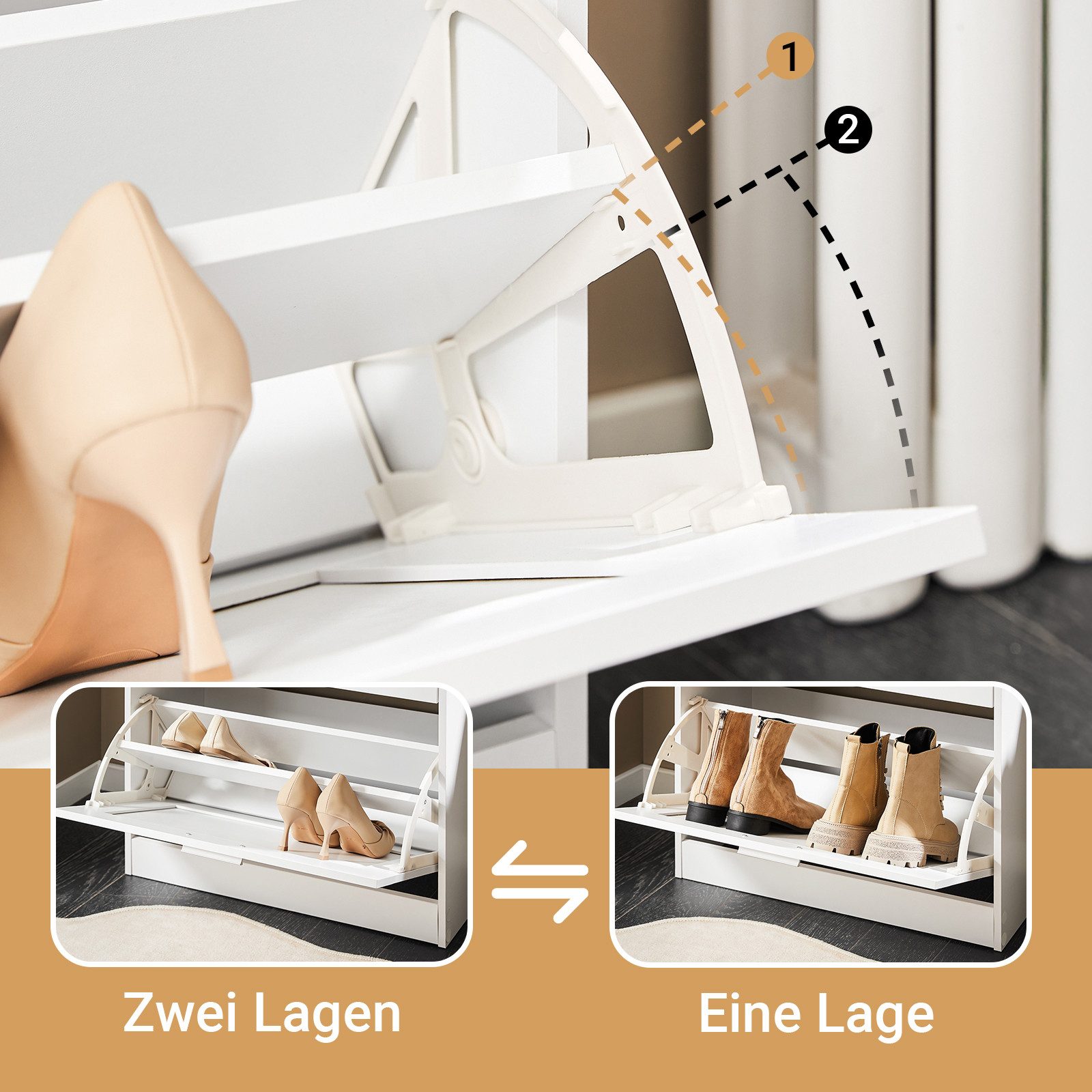 SoBuy Schuhschrank FSR137, Schuhkipper Schuhablage Schuhregal Schuhkommode mit 2 Klappen, Schuhschrank schmal, perfekt für schmale Flure, 12 Paar