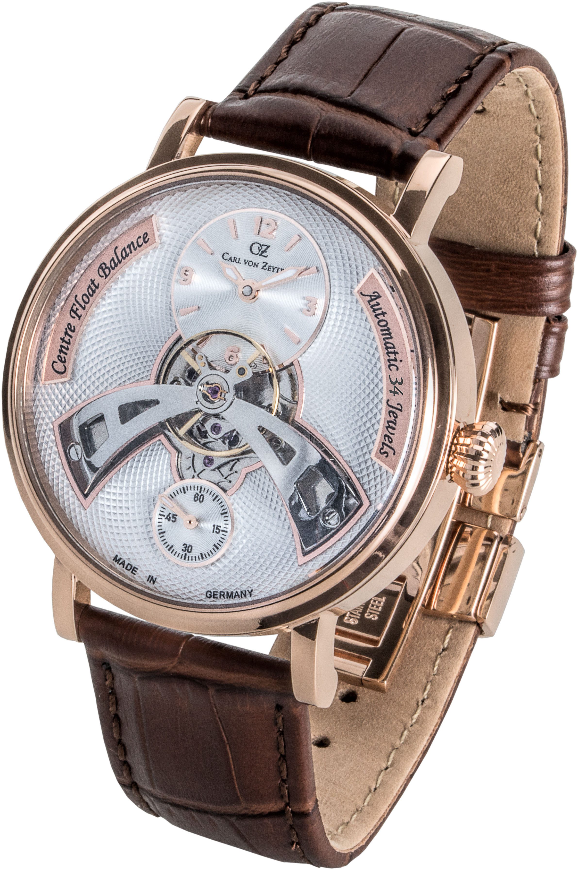 Carl von Zeyten Automatikuhr Baden-Baden CVZ0042RWH, Armbanduhr, Herrenuhr, Made in Germany, Mechanische Uhr, Lederarmband