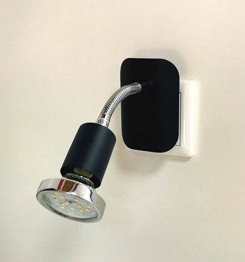 TRANGO LED Nachtlicht, 11-055 LED Steckerleuchte im Anthrazit-Schwarz mit Deko-Chrom Ring, Steckerlicht, Nachtlicht inkl. je 1x GU10 3000K warmweiß LED Leuchtmittel & ON/OFF Schalter, Leselampe, Wandlampe, Küchenlampe