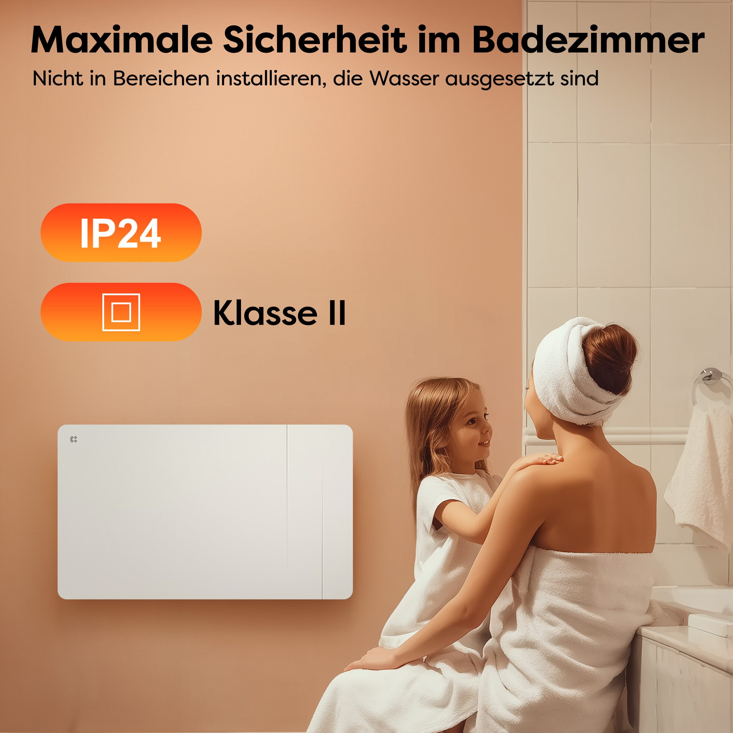 CIARRA Elektro-Heizkörper 1000–2000 W Keramik-Heizkörper+ Aluminium-Heizfolie mit WLAN, PID-Thermostat, App-Steuerung, 7-Tage-Programm, IP24, ca. 15 - 25 m² – Bild 5 von 5