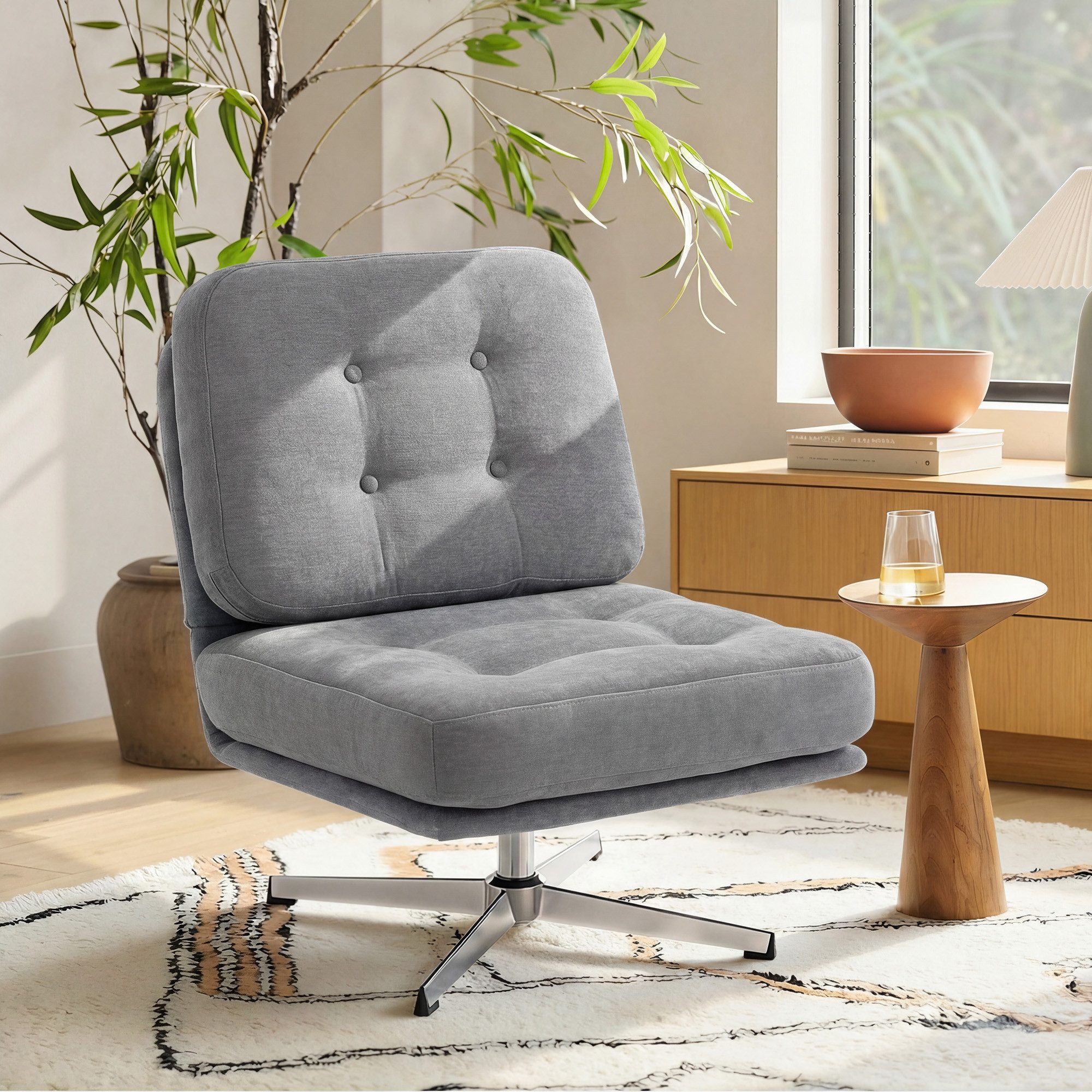 HOMCOM Relaxsessel Loungesessel Chenille-Optik, Schneidersitz, gepolstert Lesesessel (Moderner Polsterstuhl, 1-St., Sessel), 360° drehbar, extra breiter Sitz
