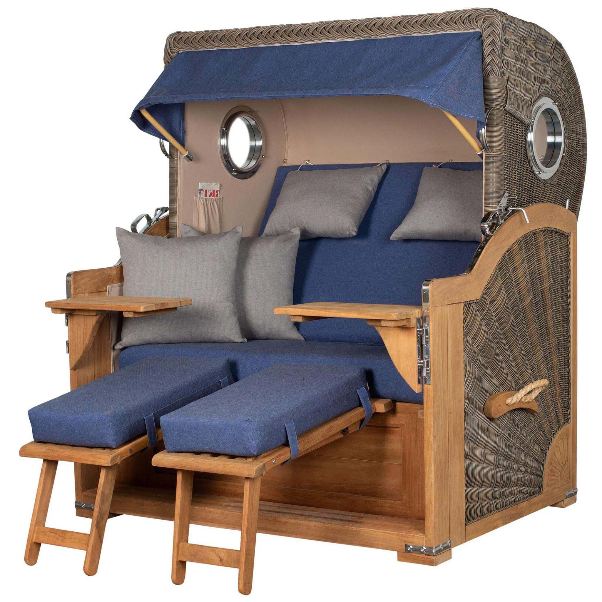 bene living Strandkorb Königssee 2,5-Sitzer Teak - PE grau - Modell 595, BxTxH: 142x95x170 cm, Volllieger, Königssee 2,5-Sitzer Teak, (Strandkorb-Komplettset, 5-tlg., Strandkorb inkl. Liftersystem und umfangreichem Zubehör), mit Windschutzfolie, Bistrotischen und bequemer Polsterung