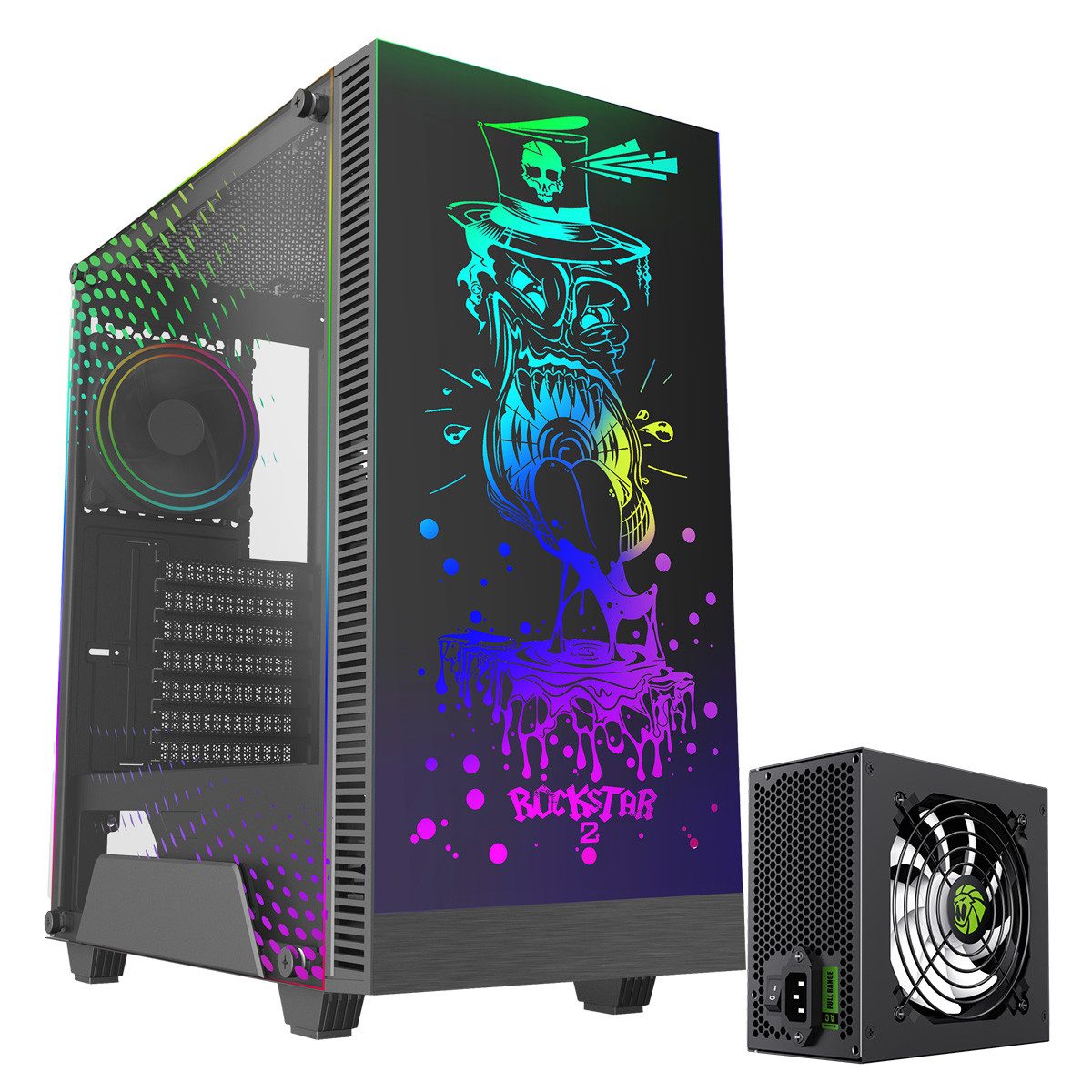 GAMEMAX Gaming-Gehäuse Rockstar2 Midi Tower, 1x USB 2.0, 1x USB 3.0, 1x Mikrofon, 1x Kopfh., 400W 80+ Bronze Netzteil vorinstalliert