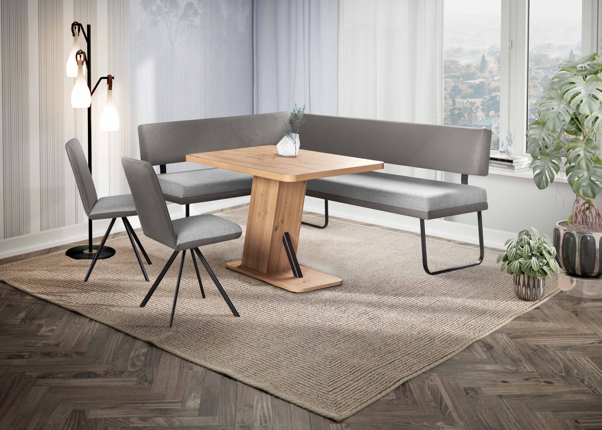 OTTO home Eckbankgruppe Gabi Essecke, Sitzgruppe, Eckbankgruppe, Küchenbankgruppe, (Set, 4-tlg., 4tlg), Gestell aus matt-schwarzem Flachmetall, stabil, 2-Stoff-Design