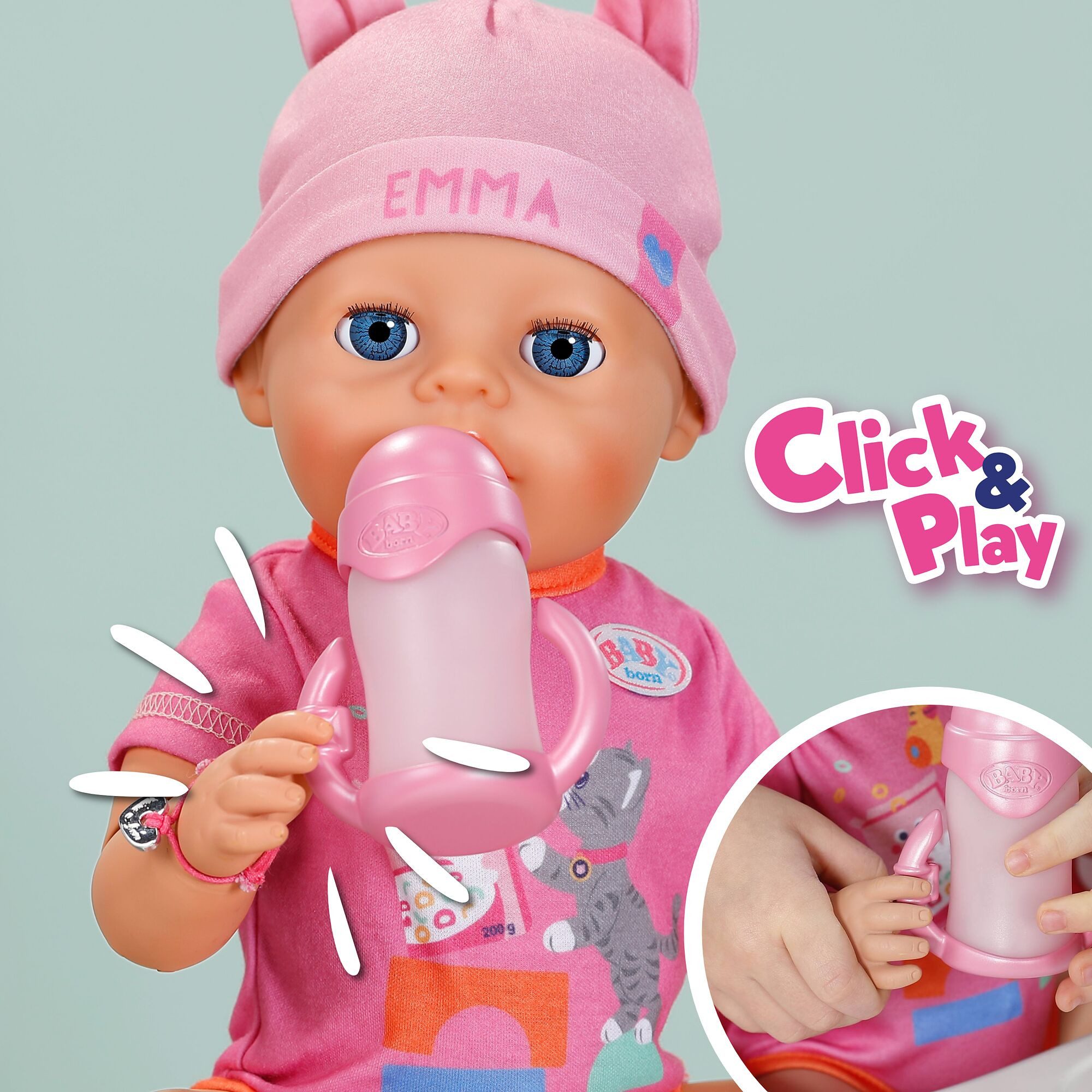 Baby Born Babypuppe Emma Click & Play 43cm, mit Click-&-Play: Hält Fläschchen und Löffel selbst - ohne Batterien – Bild 5 von 5