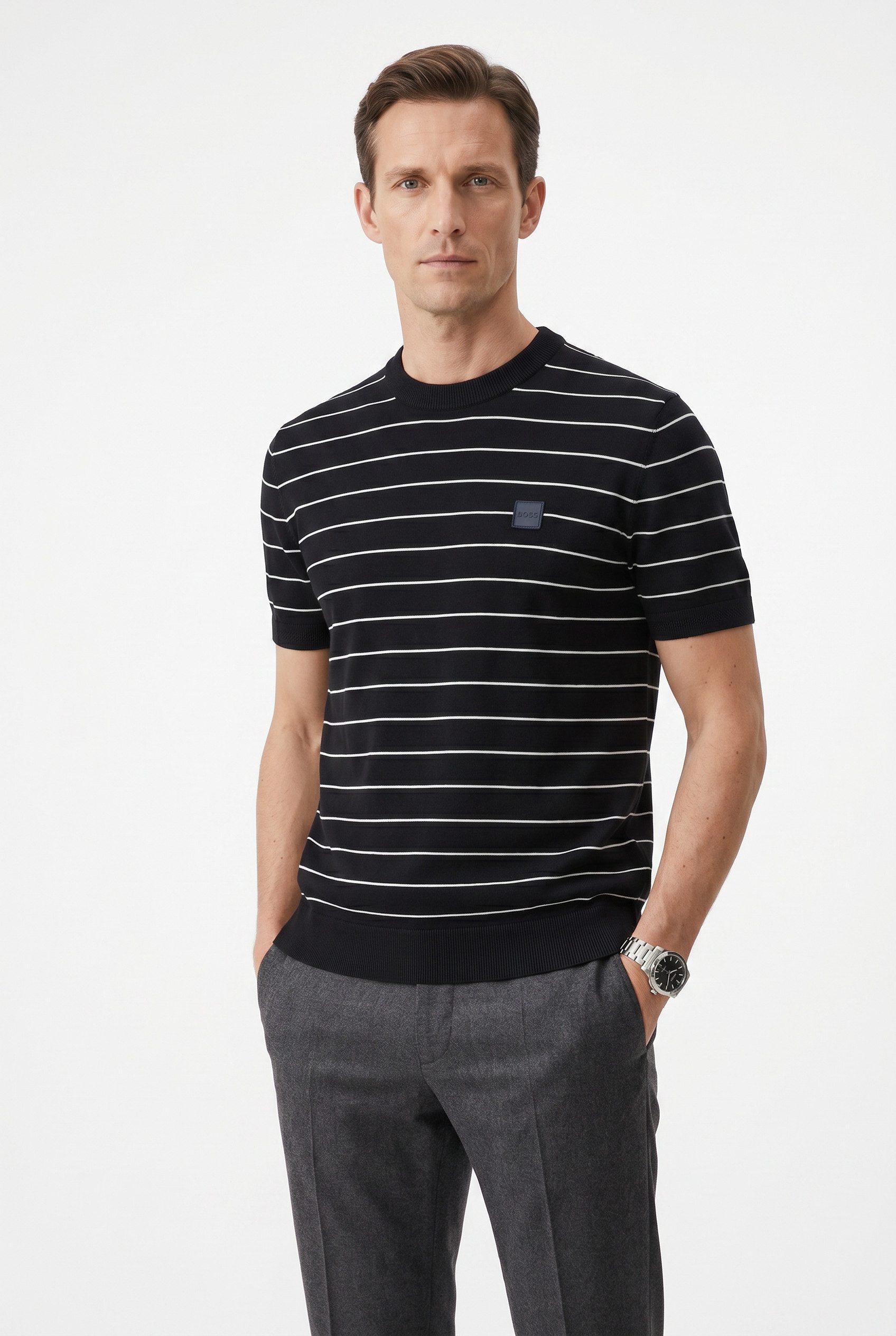 BOSS ORANGE Kurzarmpullover Kanacho mit Kaschmir-Anteil, Rundhals