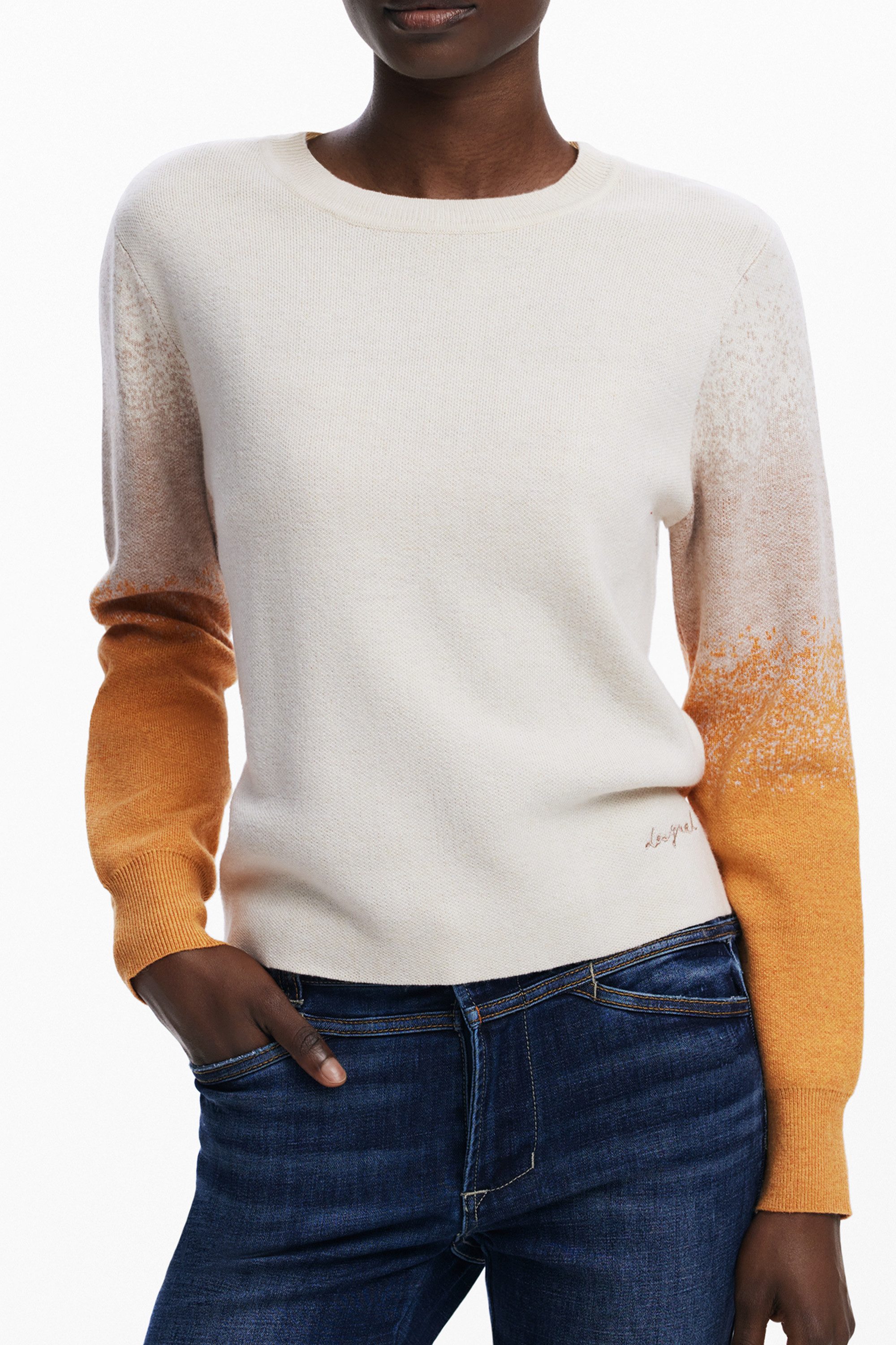 Desigual Вязаные свитера Beiger Damenpullover mit Stickereien und Kontrastdetails – Langarm