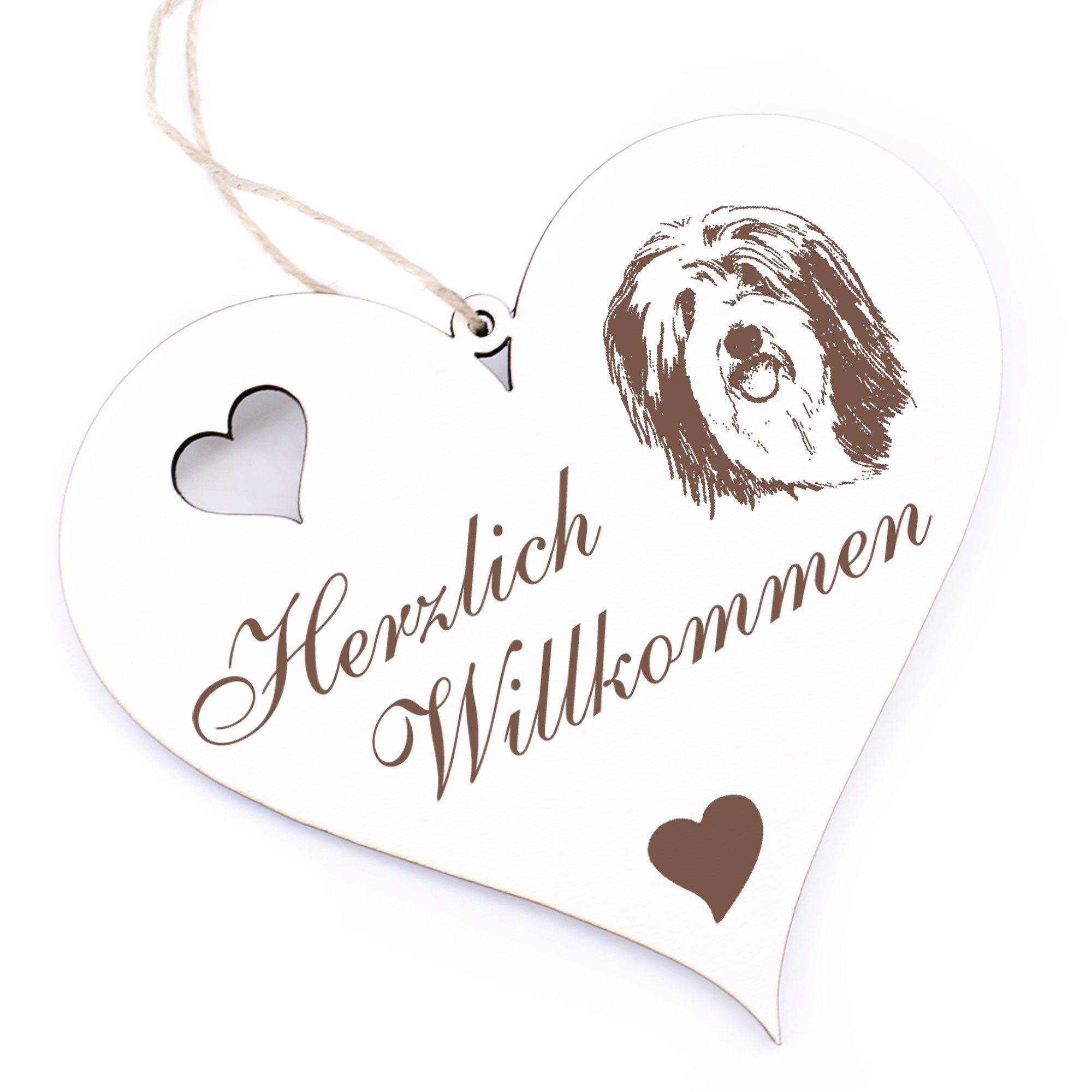 Dekolando Hängedekoration Herzlich Willkommen - Bearded Collie - 13x12cm