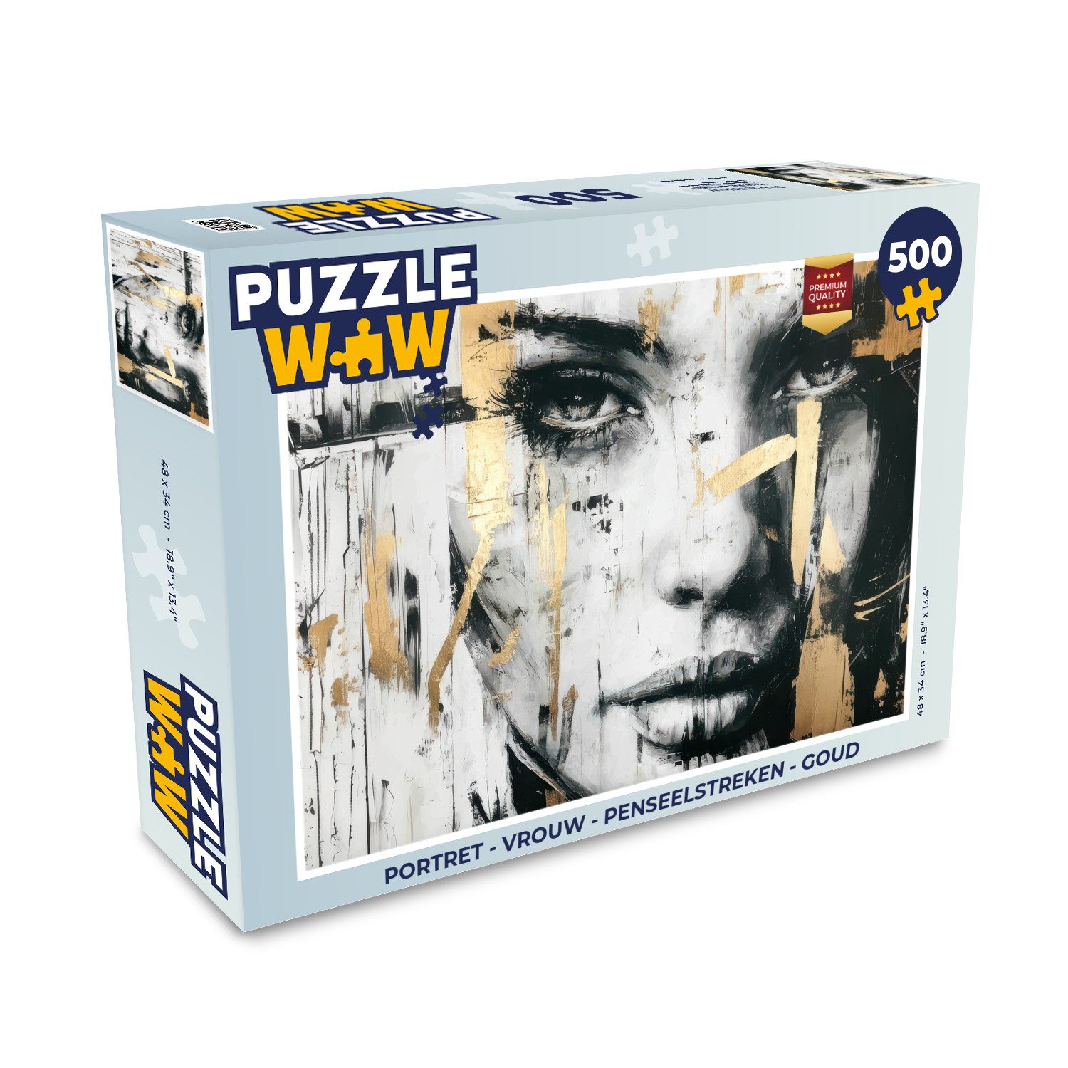 Puzzle Porträt - Frau - Pinselstriche - Gold