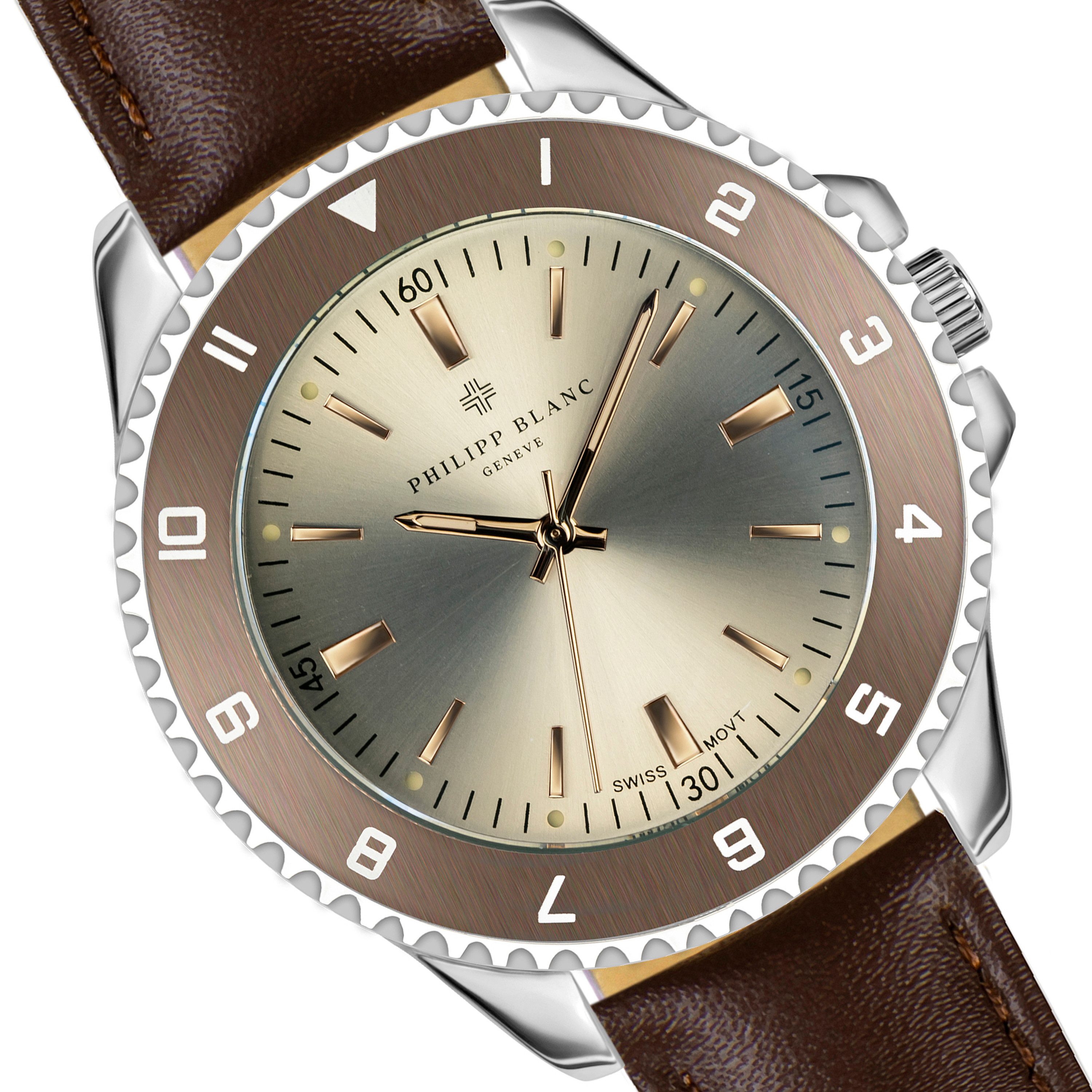 PHILIPP BLANC Quarzuhr SPA7-2 Avenches-Set aus braunem Leder