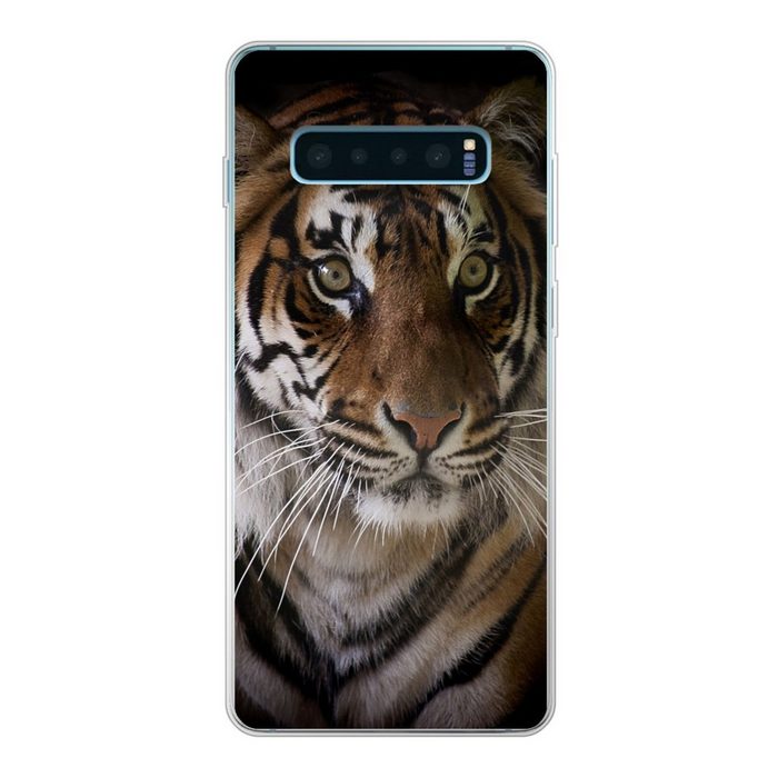 MuchoWow Handyhülle Tiger - Kopf - Schwarz Phone Case Handyhülle Samsung Galaxy S10 Lite Silikon Schutzhülle