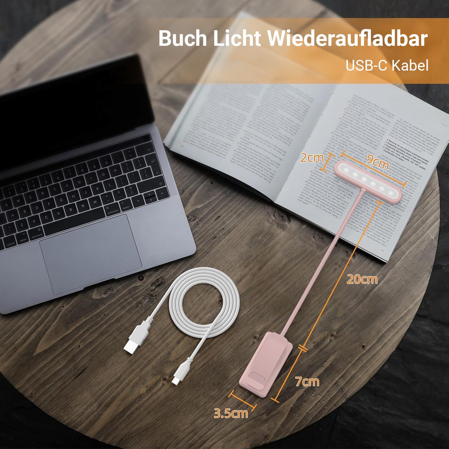 Lapalife LED Leselampe Akku Buchlampe Breites Licht, Klemmlampe mit 3 Farben & 10 Helligkeit, LED fest integriert, USB Aufladbar, Schwanenhals, Augenschonendes, für Nachtlesen ins Bett