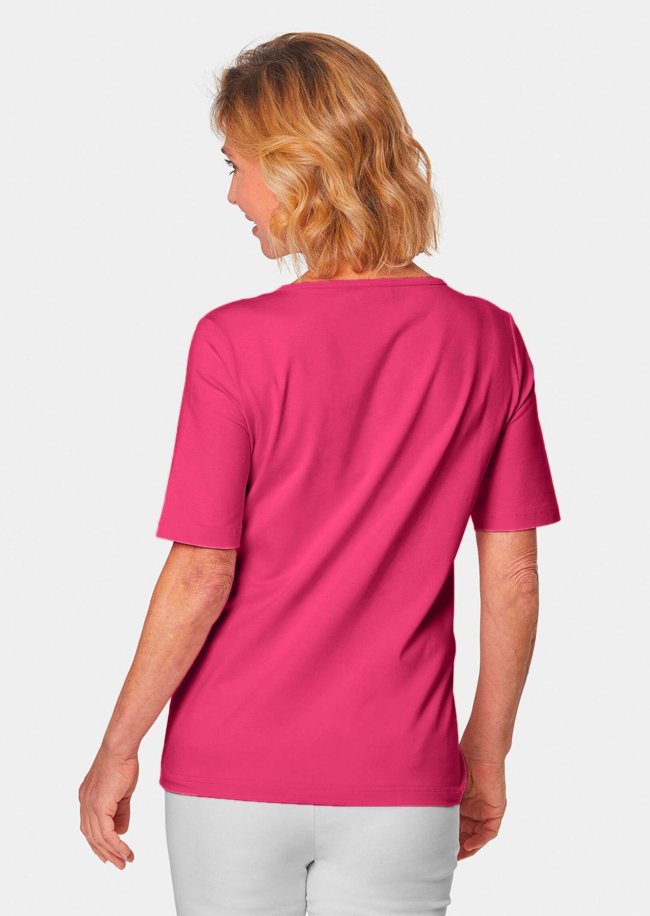 GOLDNER T-Shirt Kurzgröße: Halbarm Basic-Shirt aus Baumwolle Herzausschnitt mit funkelnden Details, bequeme Passform