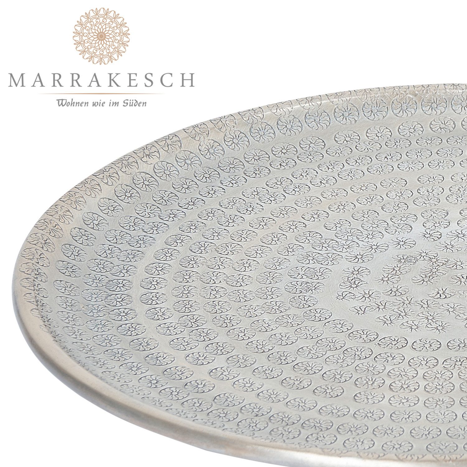 Marrakesch Orient & Mediterran Interior Dekotablett Vintage Tablett Serviertablett Deko Jinan Silber 30cm (1 St), Handarbeit