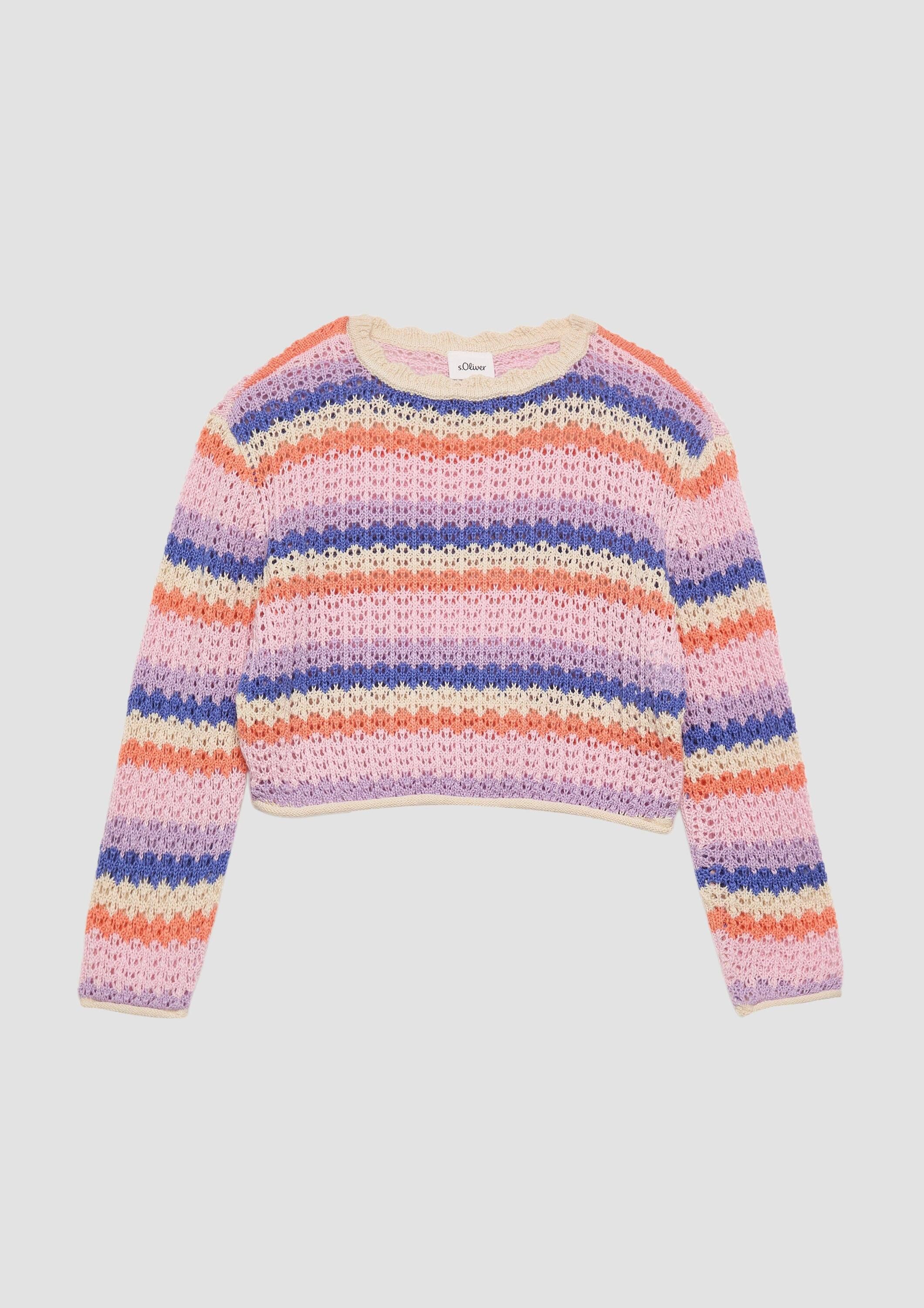 s.Oliver Longpullover Strickpullover Verkürzter Ajour-Stickpullover im Loose Fit