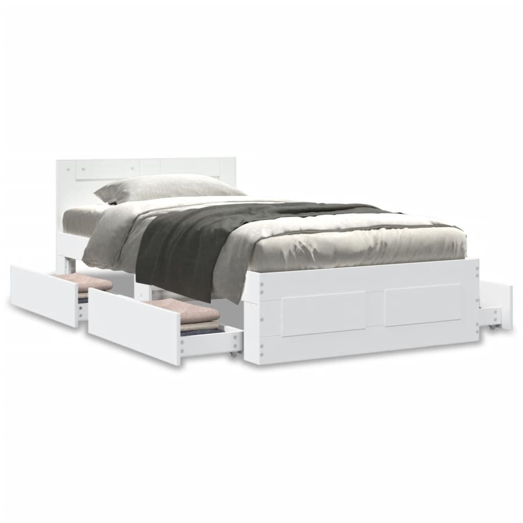 vidaXL Bett, Bettgestell mit Kopfteil ohne Matratze Weiß 100x200 cm