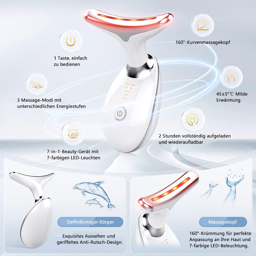 TUWENA Gesichtsmassagegerät 7 Farben LED Licht EMS Gua Sha Elektrisch, Elektrisches Massagegerät – Bild 3 von 5