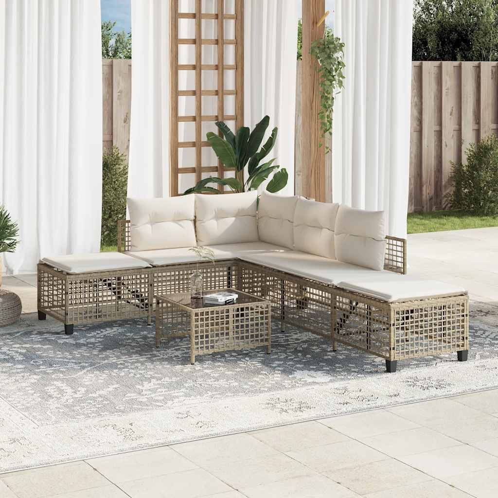vidaXL Loungesofa 3-tlg. Garten-Ecksofa-Set mit Kissen Beige Poly Rattan, 1 Teile