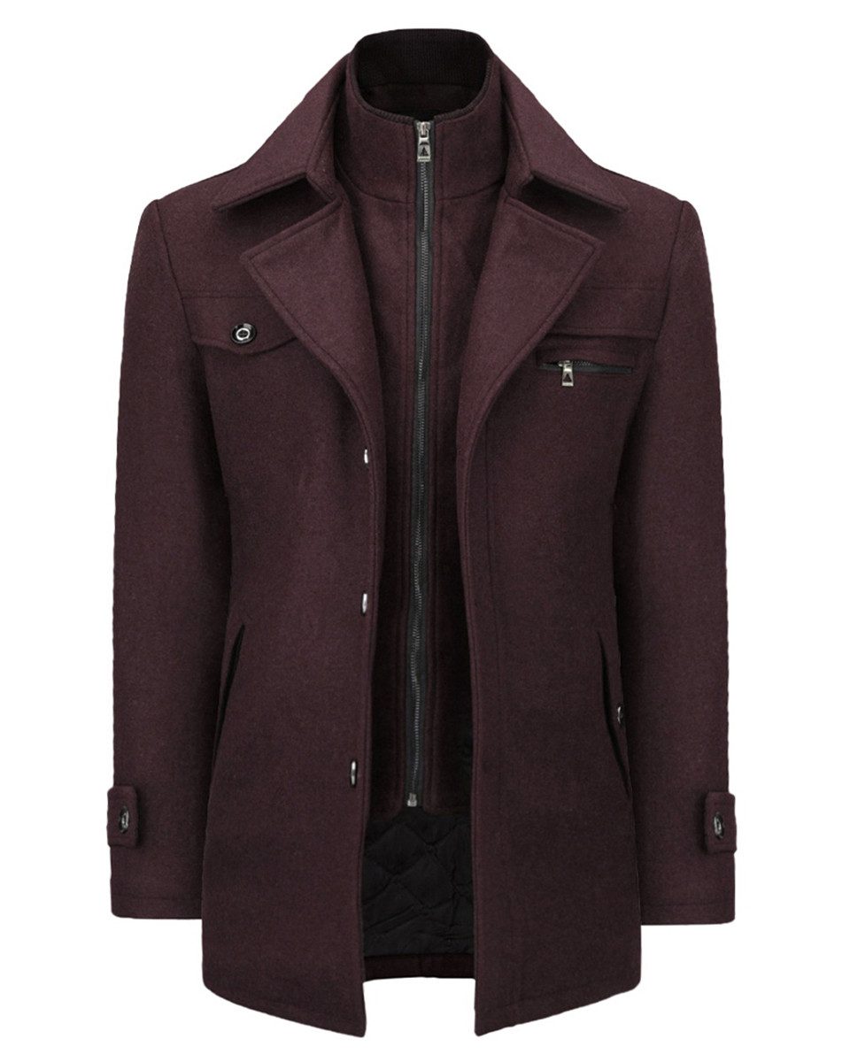 Allthemen Kurzmantel mit abnehmbarem Doppelkragen Wintermantel Herren vintage Wollmantel