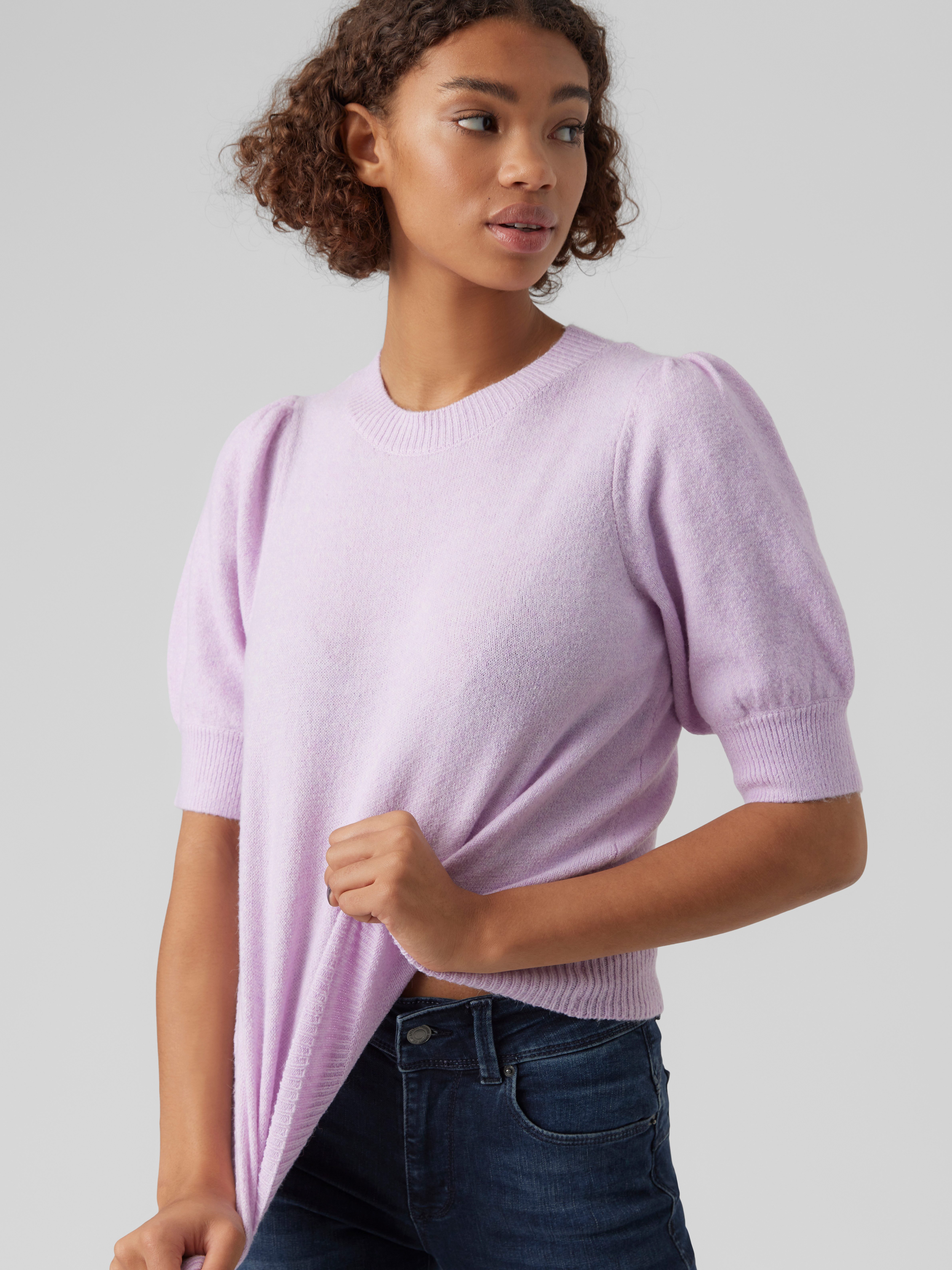 Vero Moda Rundhalspullover VMDOFFY 2/4 O-NECK PULLOVER GA NOOS mit kurzen Puffärmeln