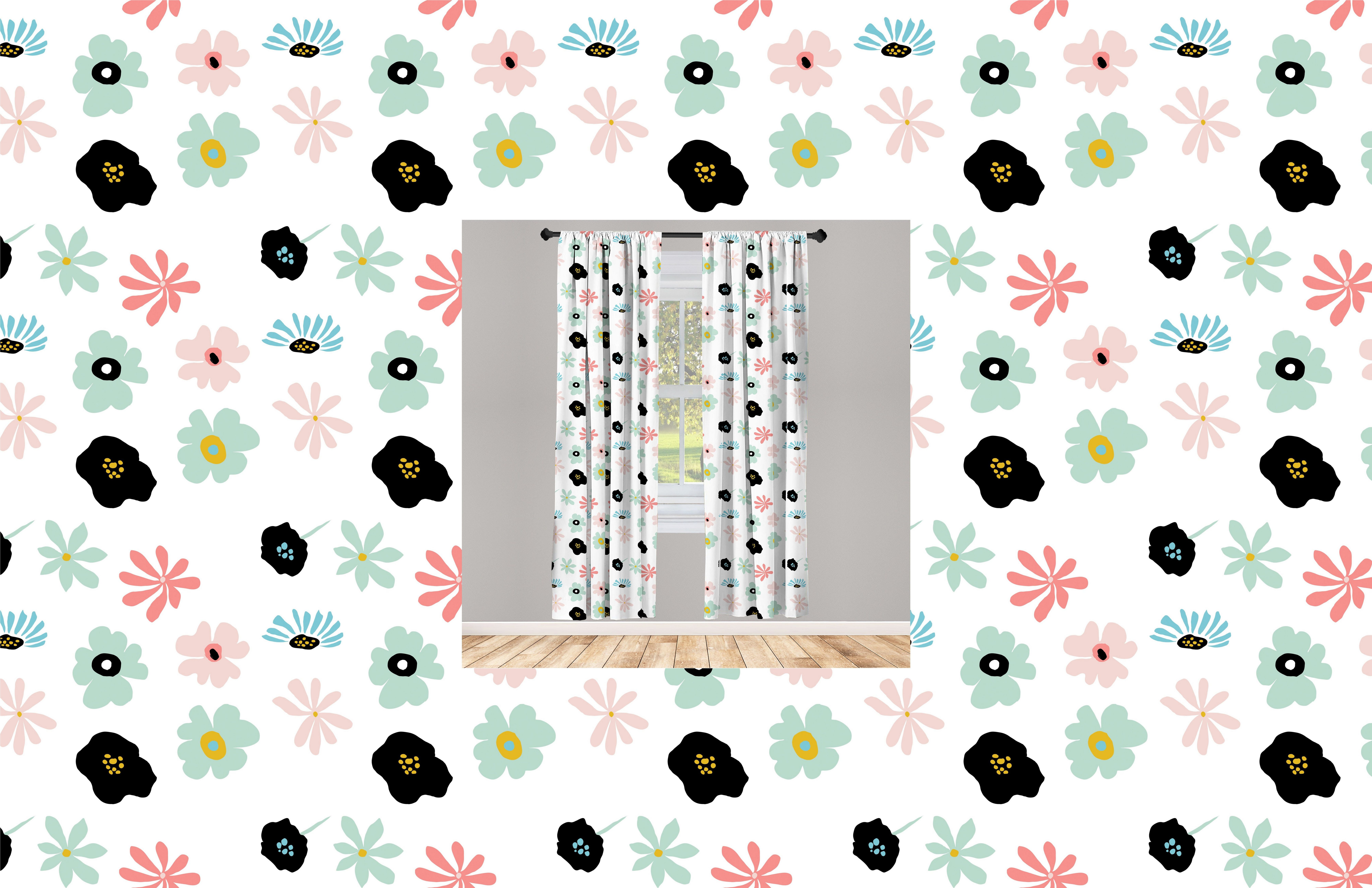 Gardine Vorhang für Wohnzimmer Schlafzimmer Dekor, Abakuhaus, Microfaser, Blume Hand gezeichnete Blumenelemente