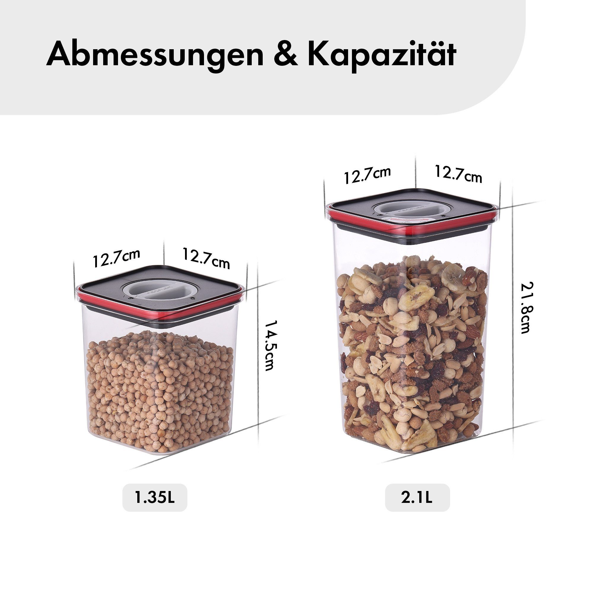 NEOFLAM® Vorratsdose Smart Seal Vorratsbehälter Set 4tlg. - Gr. 2x M, 2x L - Rot, Kunststoff (AS & PP), Silikon, (4-tlg) – Bild 2 von 5