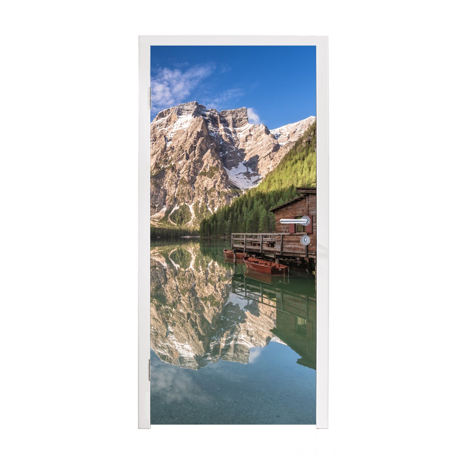 MuchoWow Türtapete Spiegelung im Pragser Wildsee in Italien, Matt, bedruckt, (1 St), Fototapete für Tür, Türaufkleber, 75x205 cm
