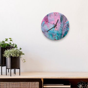DEQORI Wanduhr 'Tropenblätter: Farbeffekt' (Glas Glasuhr modern Wand Uhr Design Küchenuhr)