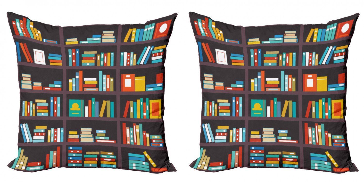 Kissenbezüge Modern Accent Doppelseitiger Digitaldruck, Abakuhaus (2 Stück), Bücherregal Cartoon-bunte Bücher | Kissenbezüge
