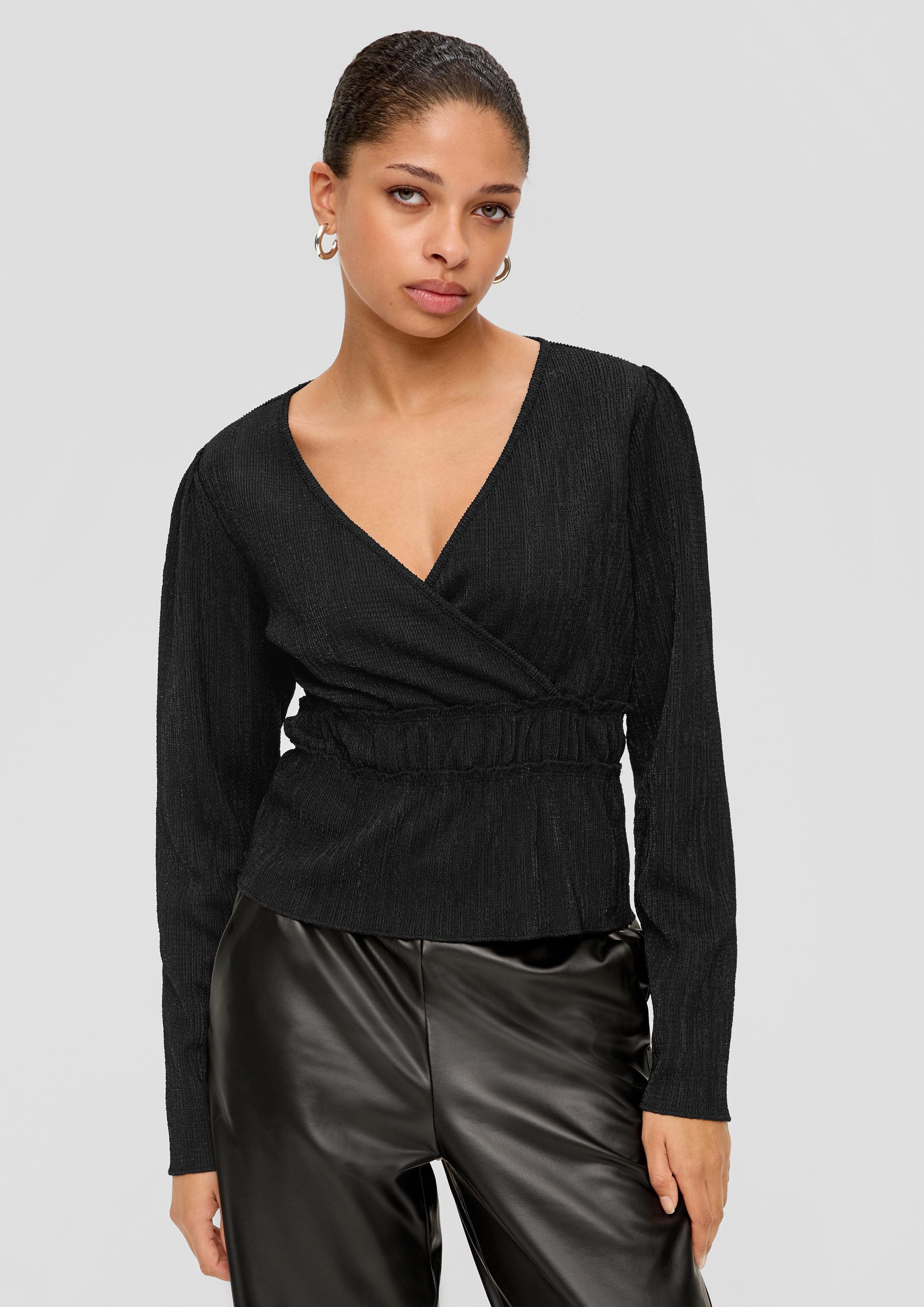 QS Langarmshirt T-Shirt Taillierte Bluse mit Criss-Cross-Ausschnitt