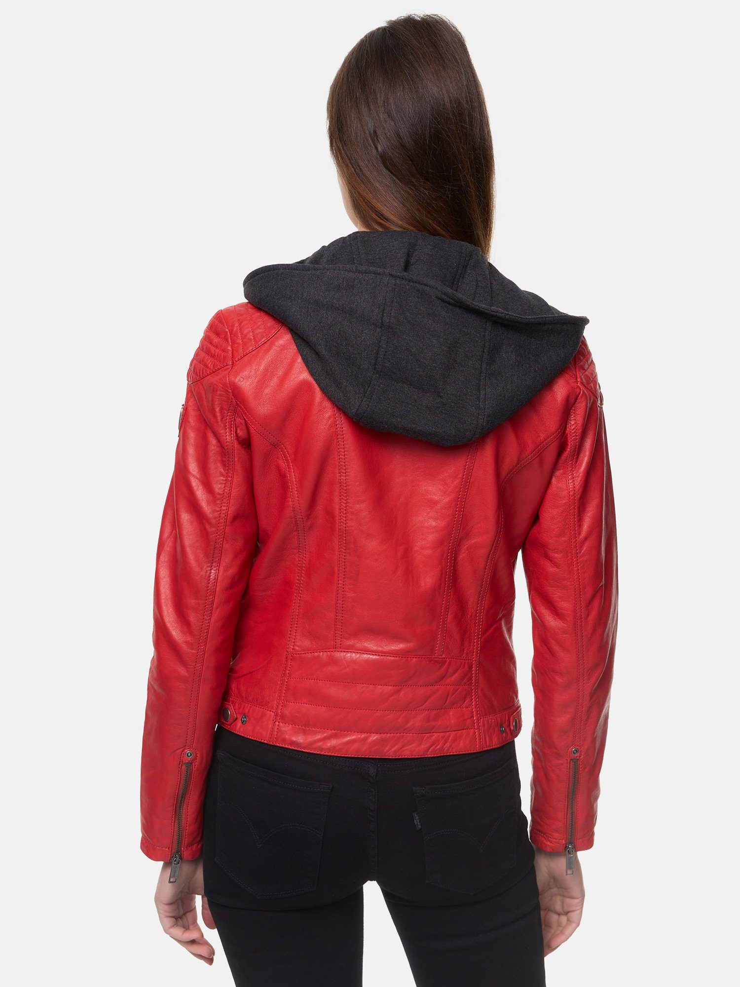 Tazzio Lederjacke F503 Damen Leder Jacke im Biker Look mit abnehmbarer Kapuze
