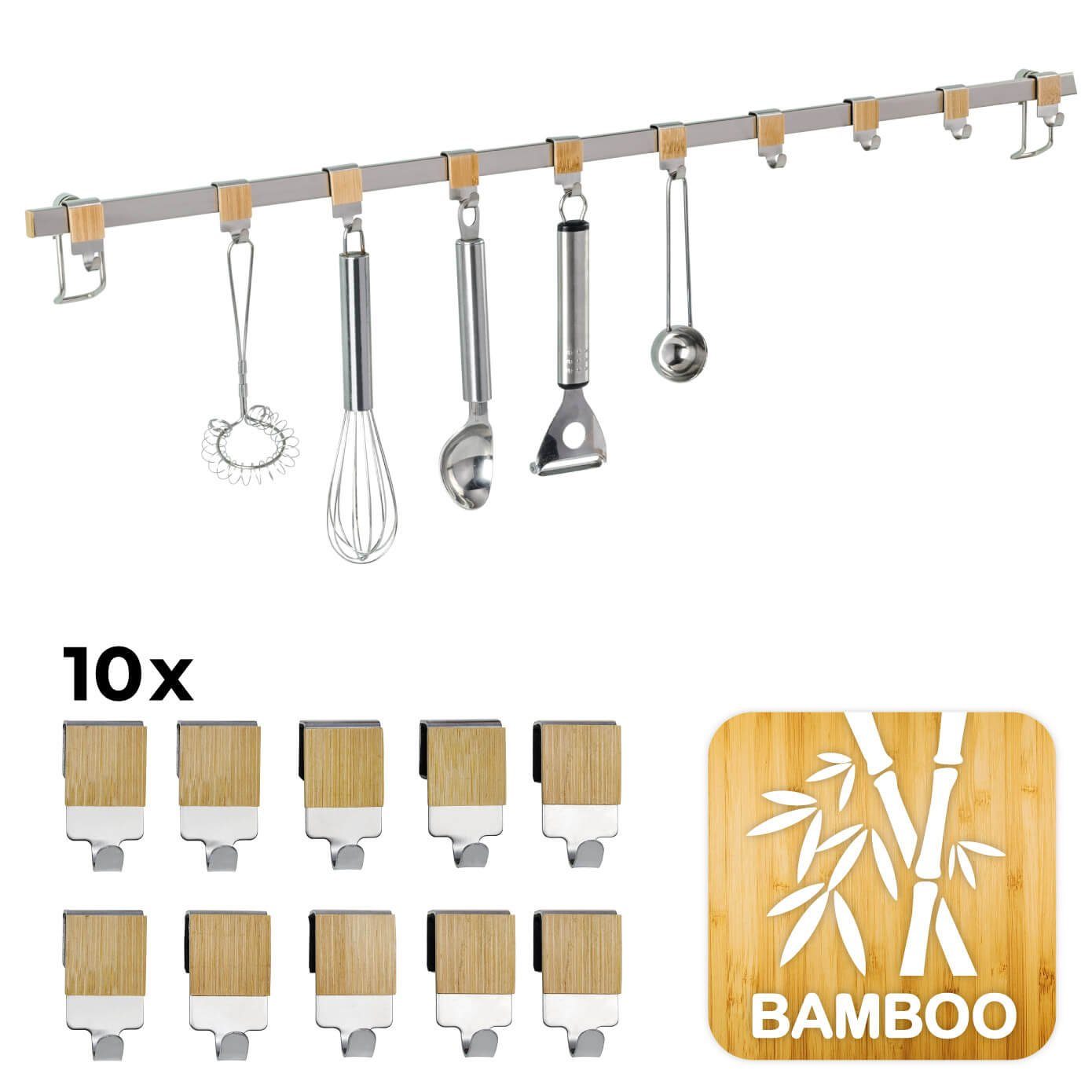 WENKO Hakenleiste Küchen Utensilien Halter PREMIUM Organizer 80 cm Ordnung Haken Leiste