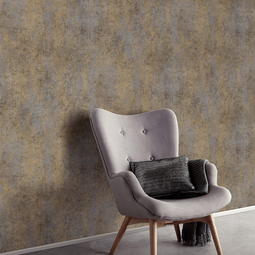 Erismann Vliestapete Shabby Betonoptik Patina Grau Gold Metallic 10438-38 Elle Decoration