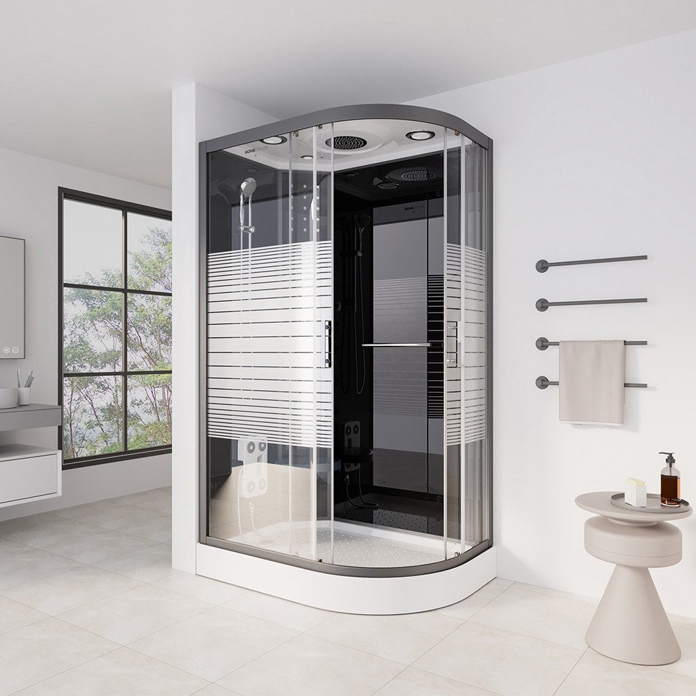 HOME DELUXE Corner Shower Enclosure BLACK PEARL - 120 x 80 cm Right-Handed, WxD: 120x80 cm, ESG Safety Glass, Right-Handed Version, Prefabricated Shower, Shower, Complete Shower Enclosure