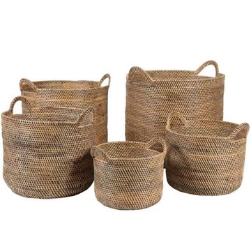 Casa Moro Flechtkorb Rattan Korb ELIE BRAUN Weidenkorb Allzweckkorb (Aufbewahrungskorb mit Griff, Pflanzkorb rund Blumenkorb), Boho Chic Rattankorb Obstkorb