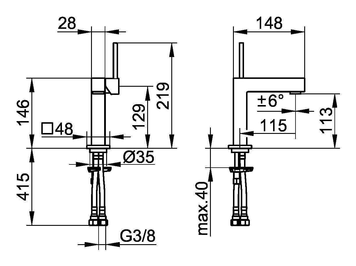 ohne 115 Waschtischarmatur 90 Square Einhebel Keuco - Edition Ablaufgarnitur Verchromt mm