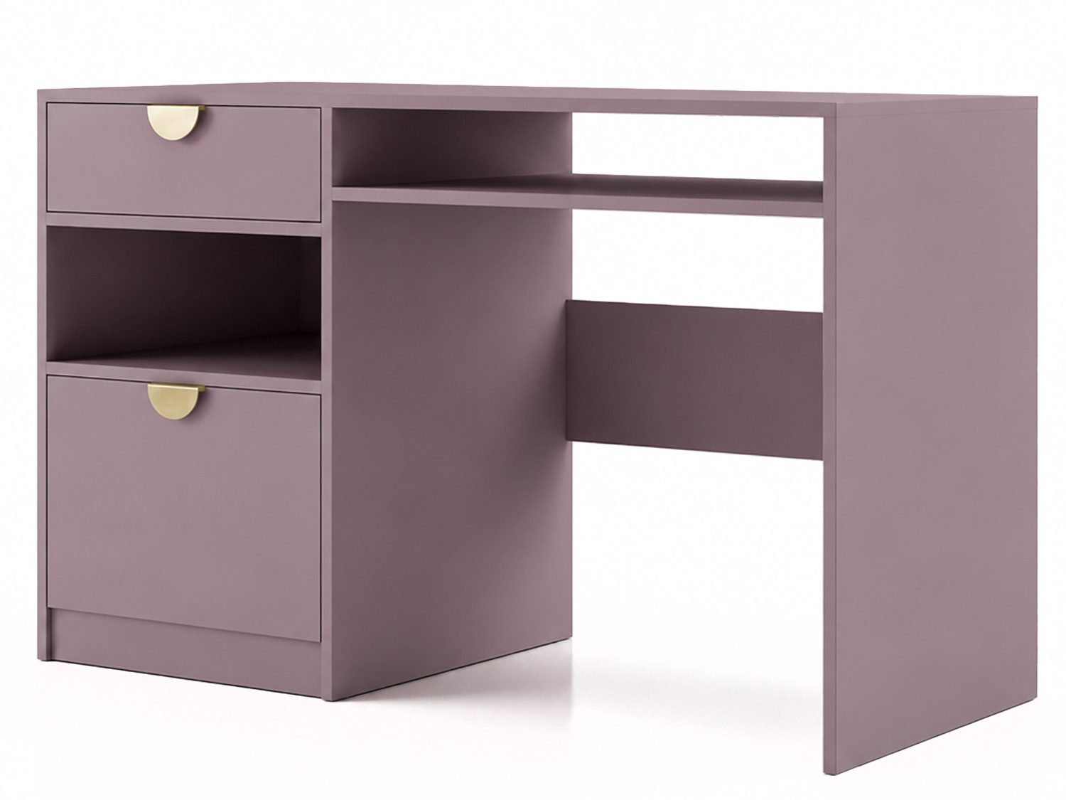 Beautysofa Schreibtisch MILA mit Schublade, Schrank und Ablagefächern (Breite: 125 cm, goldfarbene Griffe), Kaschmir oder Pflaume