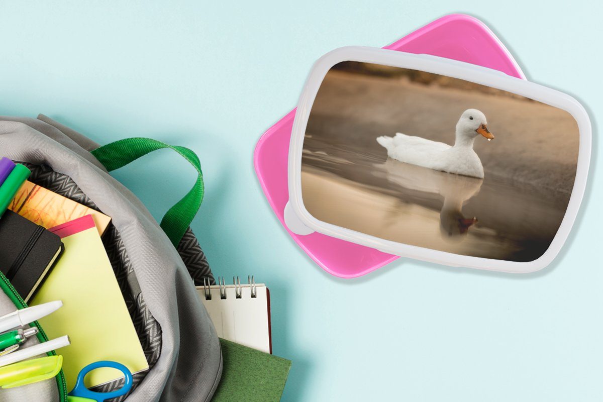 Brotdose Ente Wasser Kunststoff Snackbox, Kunststoff, für - (2-tlg), Mädchen, Lunchbox Weiß, MuchoWow Kinder, rosa Erwachsene, Brotbox - - Vogel