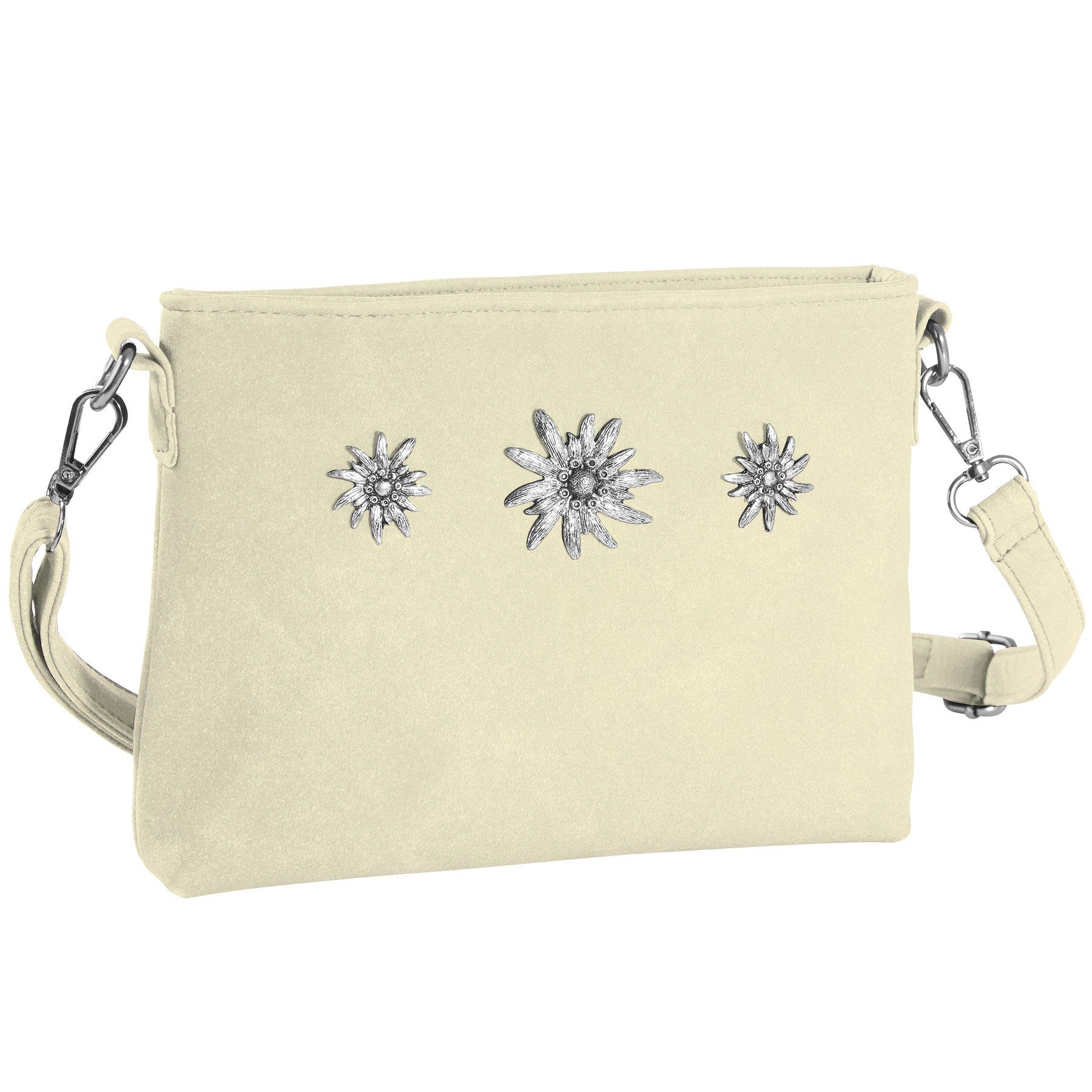 dressforfun Henkeltasche Handtasche, Trachtenmodell in Wildlederoptik, Gurtlänge ca. 126 cm (Tragetasche, Konfektionsgröße 0 in beige), Reißverschluss, Seitenfach mit Reißverschluss (LxH): ca. 13 x 8 cm